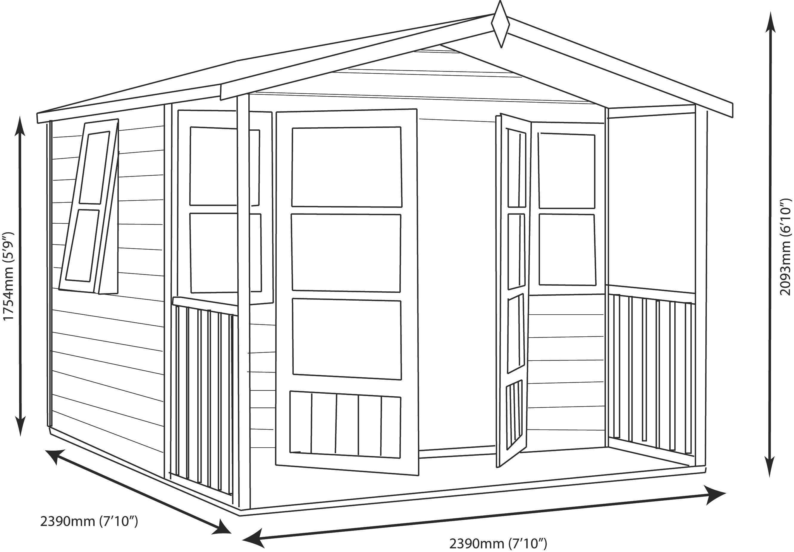 Shire Milton 8x9 ft & 3 windows Apex Wooden Summer house