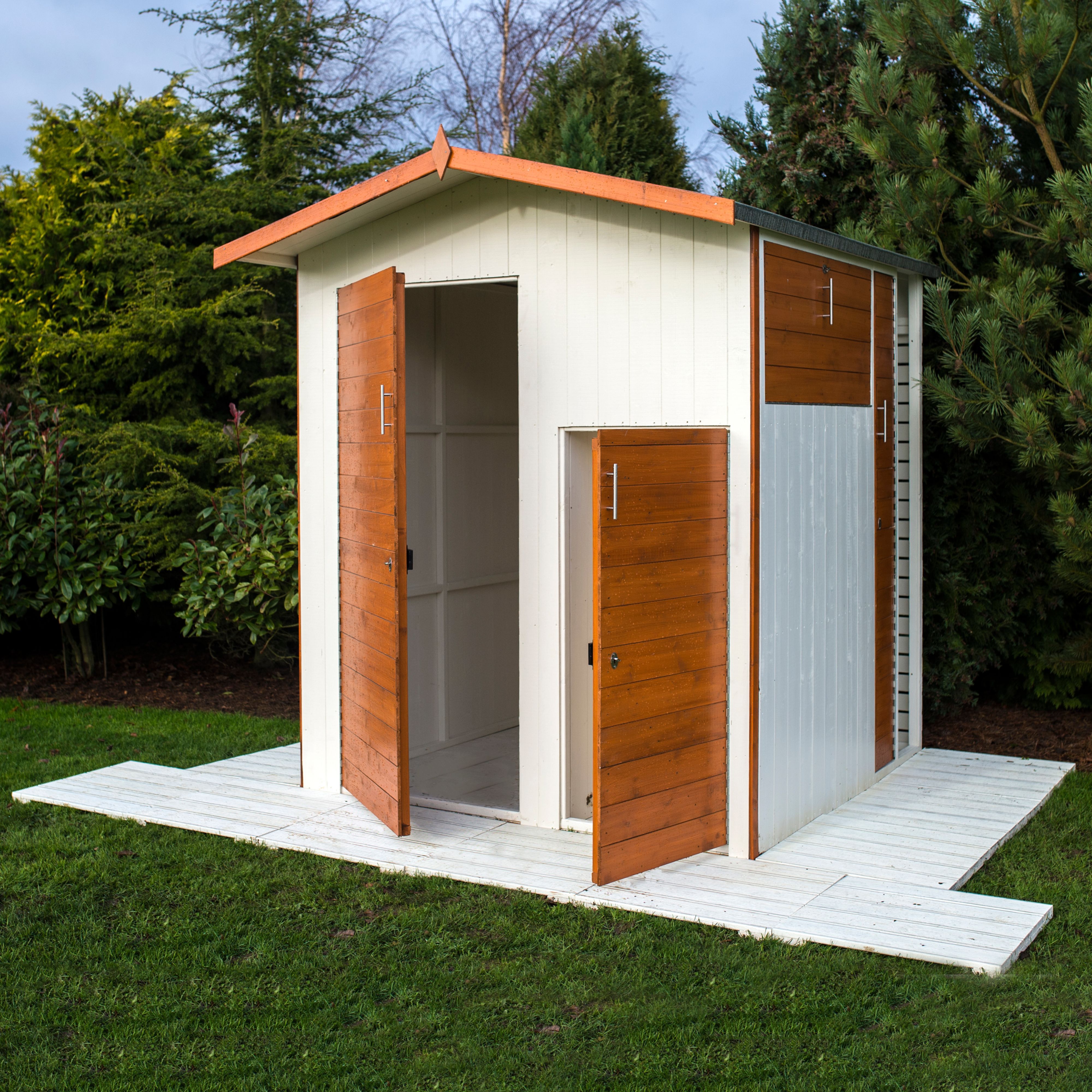 Shire Multi Store Tongue & groove 6x6 ft Apex White Wooden Dip treated 4 door Shed with floor
