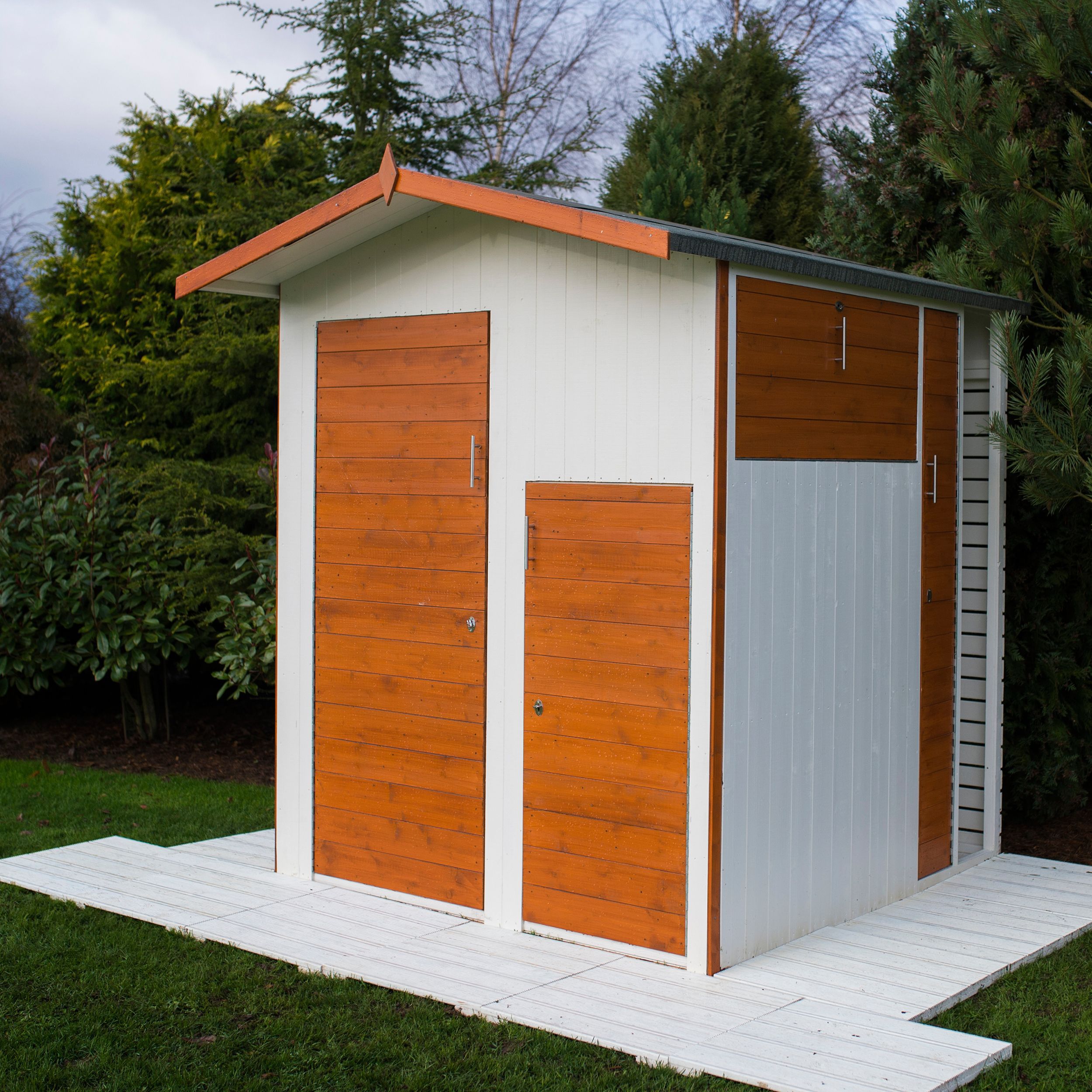 Shire Multi Store Tongue & groove 6x6 ft Apex White Wooden Dip treated 4 door Shed with floor