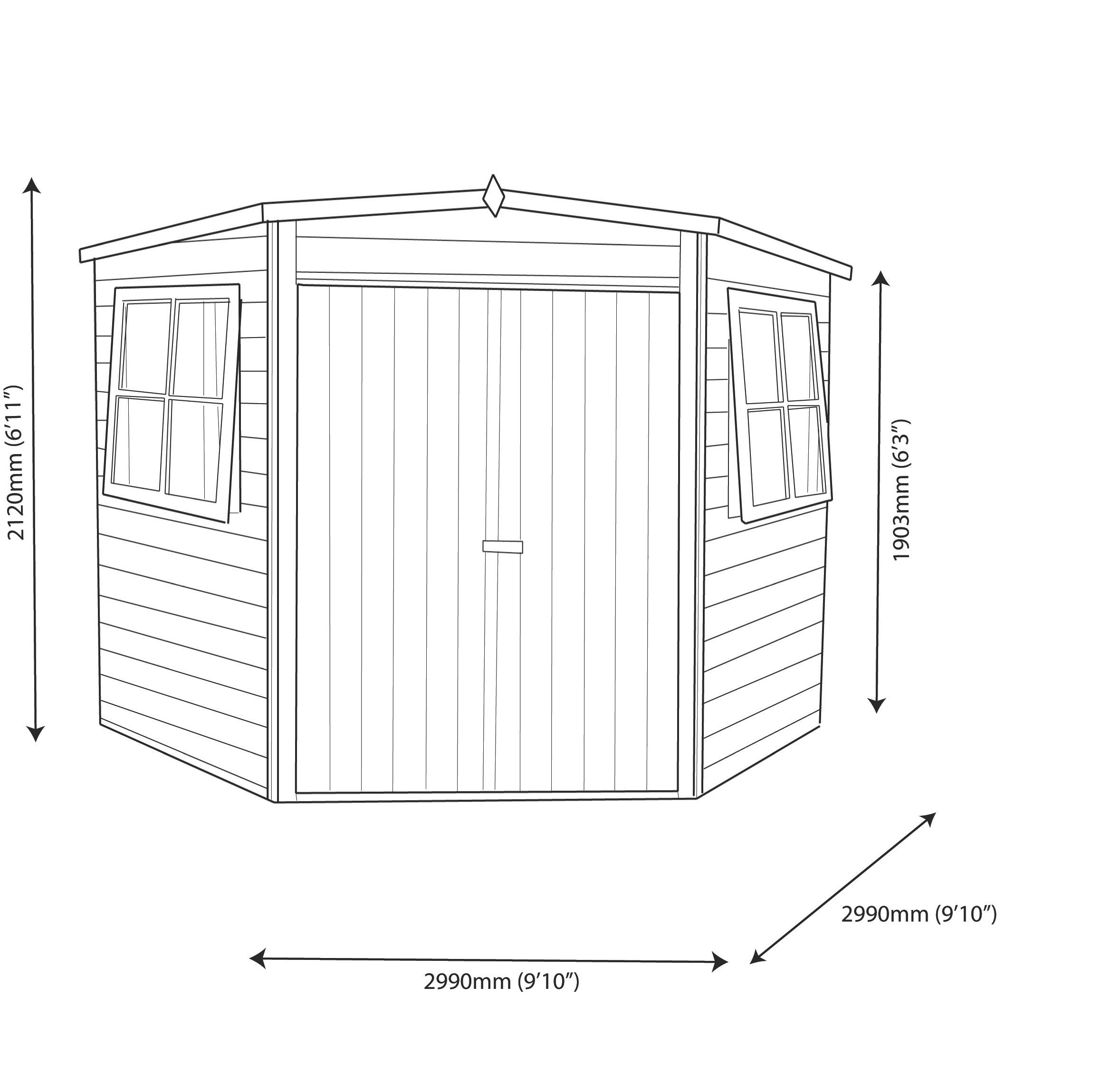 Shire Murrow 10x10 ft Pent Wooden 2 door Shed with floor & 2 windows - Assembly service included