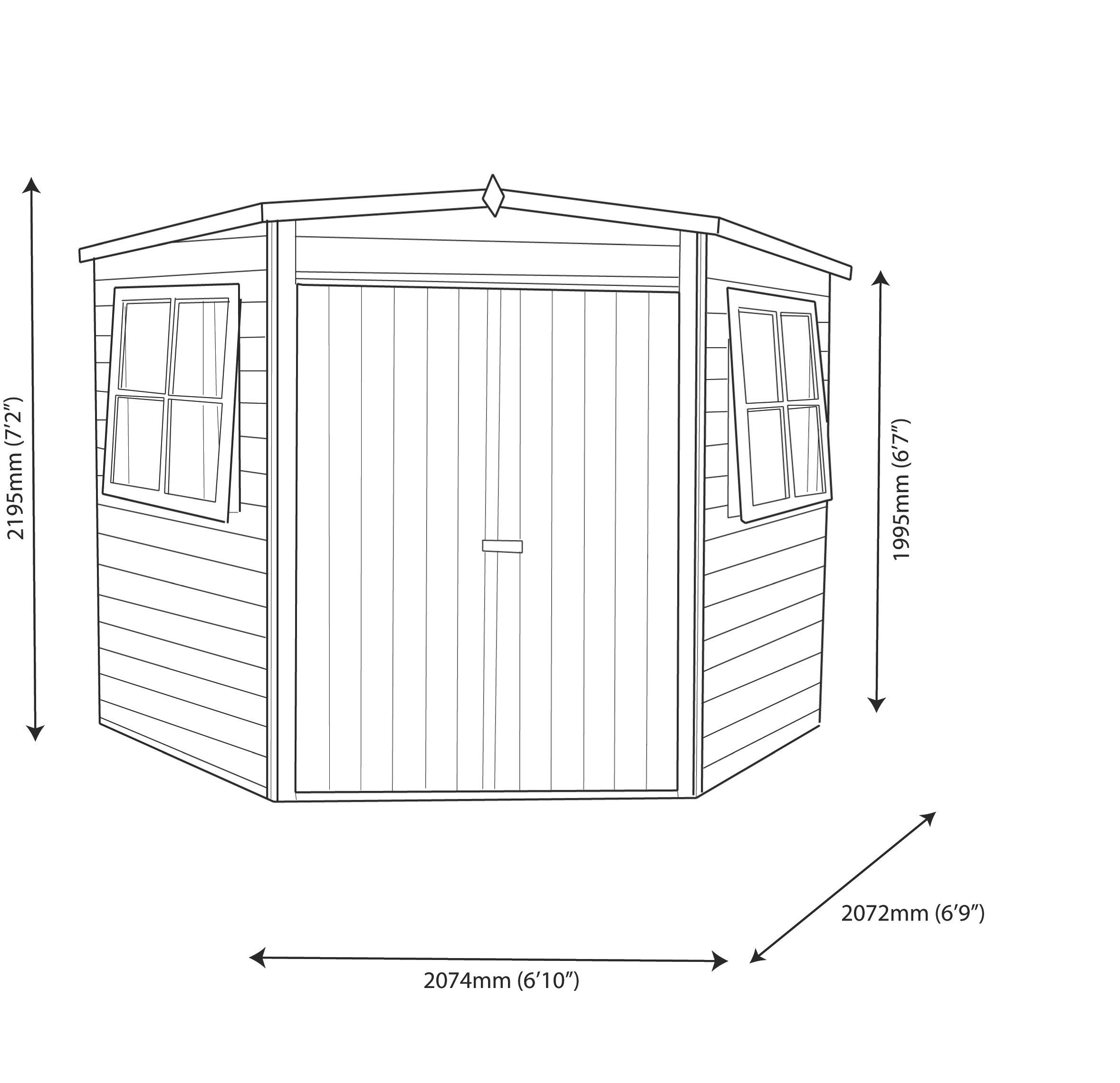 Shire Murrow 7x7 ft Pent Wooden 2 door Shed with floor & 2 windows - Assembly service included