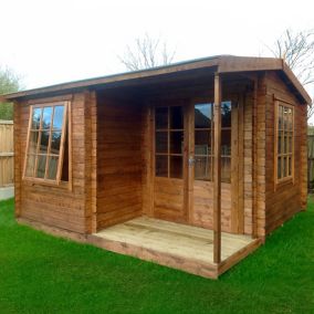 Shire Ringwood 12x15 ft Toughened glass & 2 windows Apex Wooden Cabin with Tile roof - Assembly service included