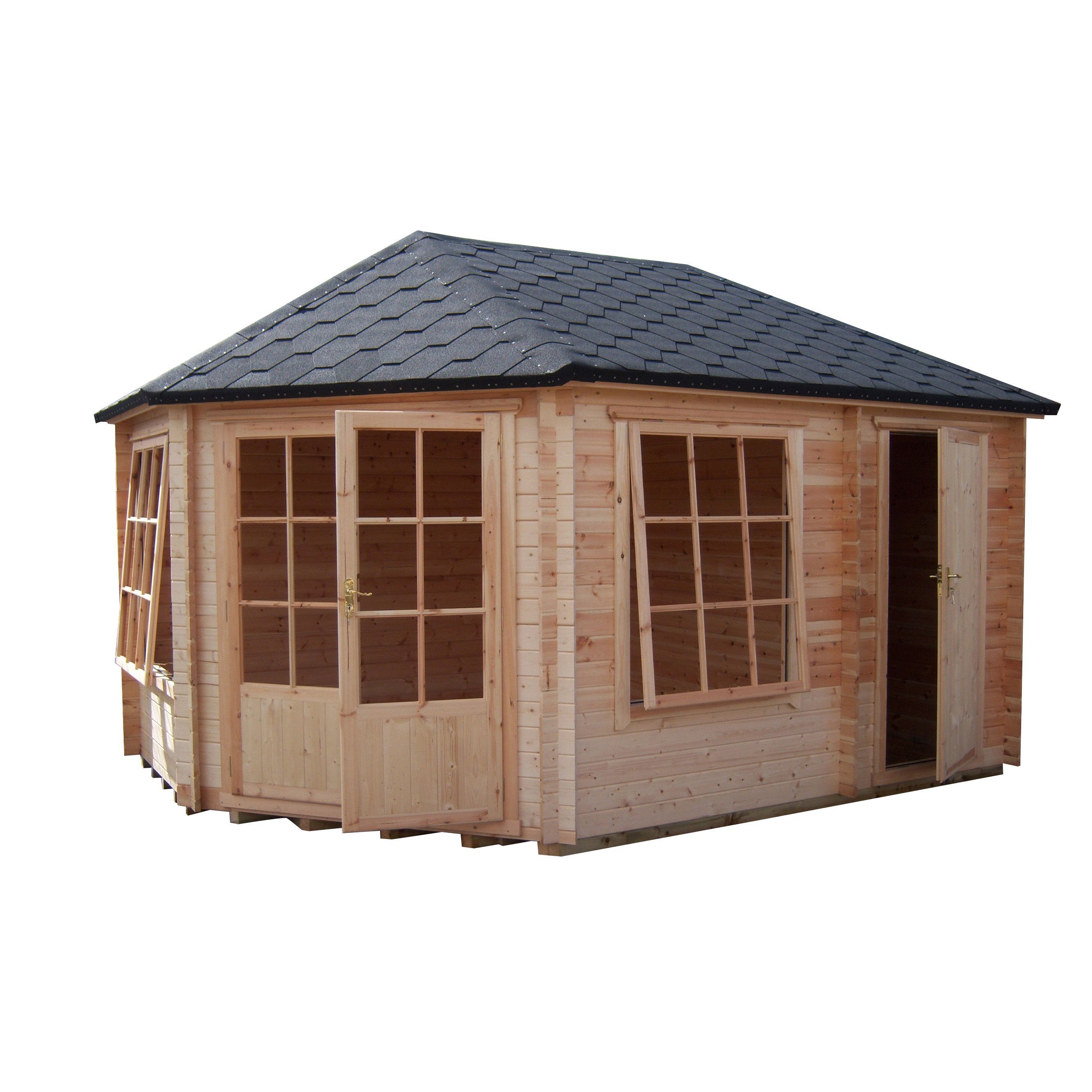 Shire Rowney 10x14 ft & 2 windows Apex Wooden Cabin with Felt tile roof ...