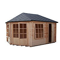 Shire Rowney 10x14 ft Toughened glass Apex Tongue & groove Wooden Cabin with Felt tile roof