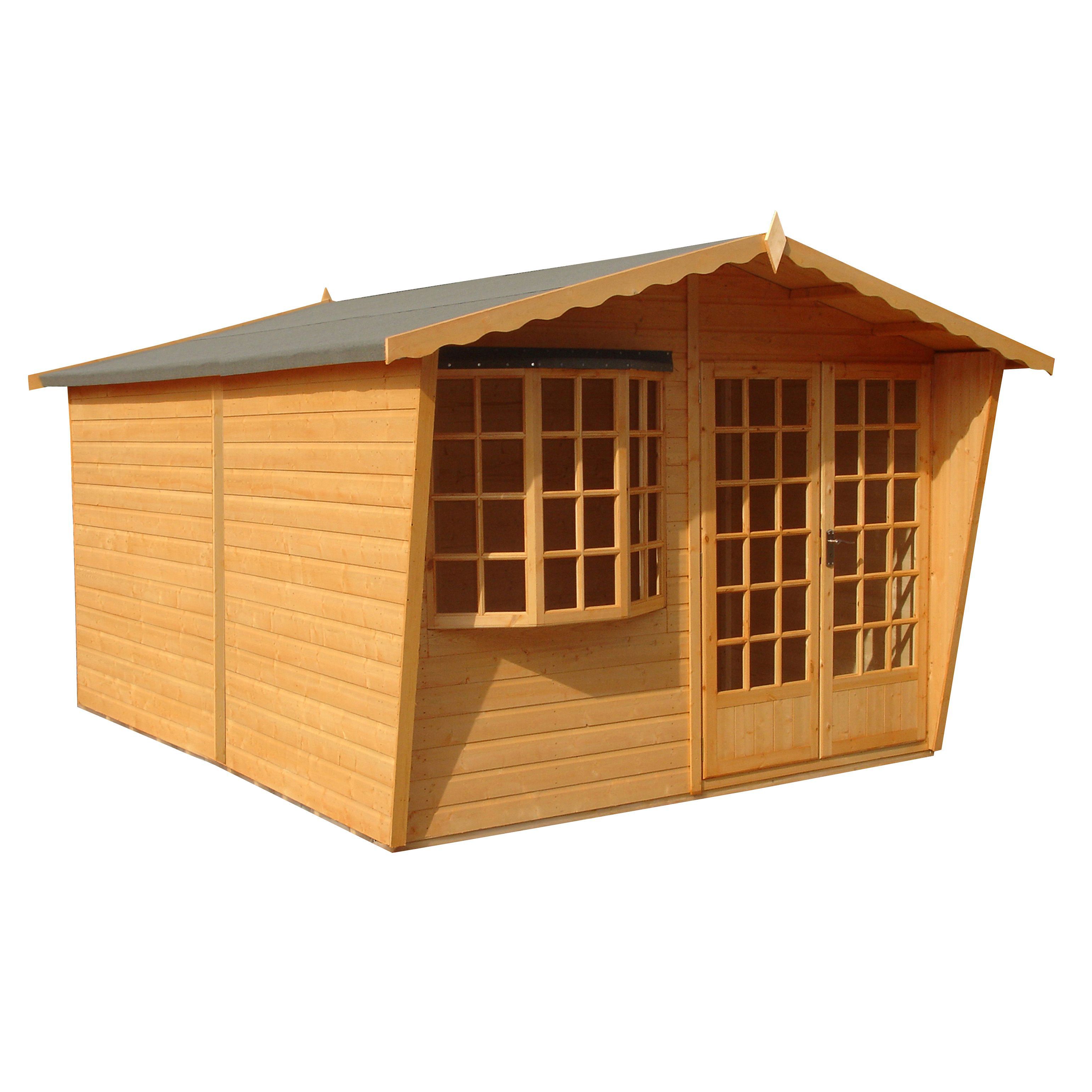 Shire Sandringham 10x10 ft & 1 window Apex Wooden Summer house with Felt tile roof - Assembly service included