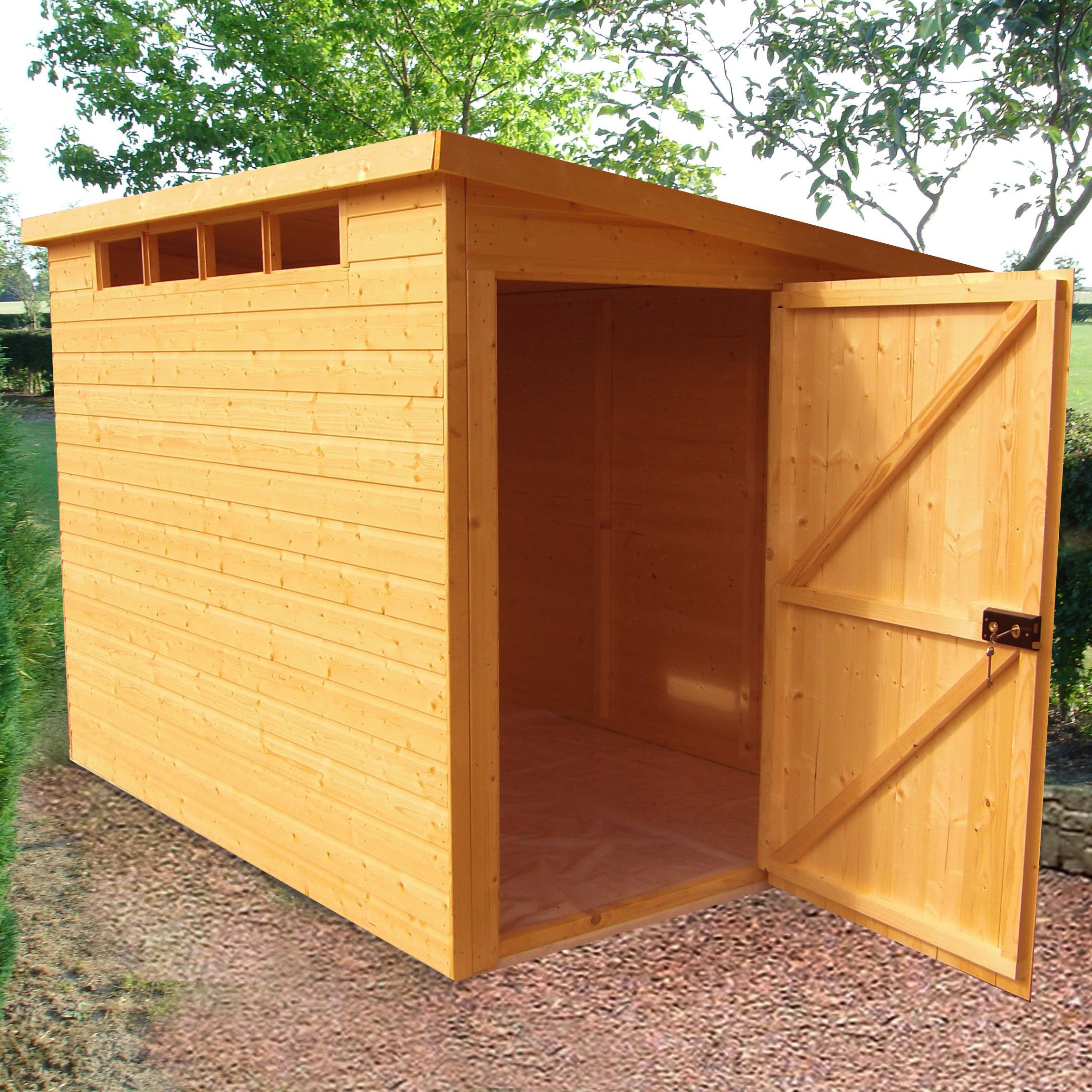 Shire Security Cabin Shiplap 10x10 ft Pent Wooden Dip treated Shed with floor & 4 windows - Assembly service included