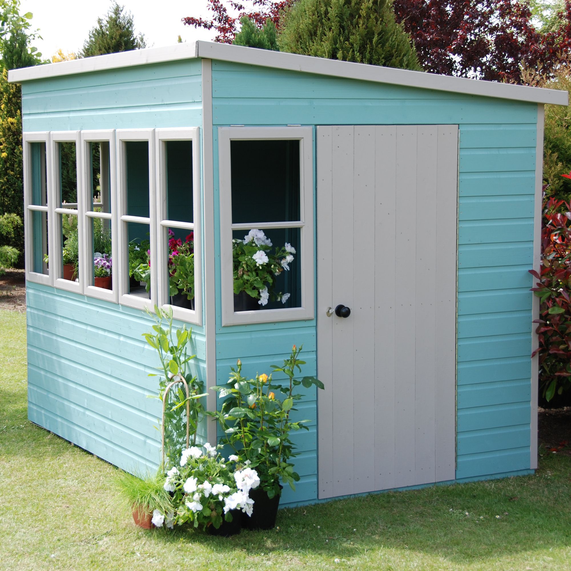 Shire Sun Pent 8x6 ft Pent Wooden Shed with floor & 7 windows