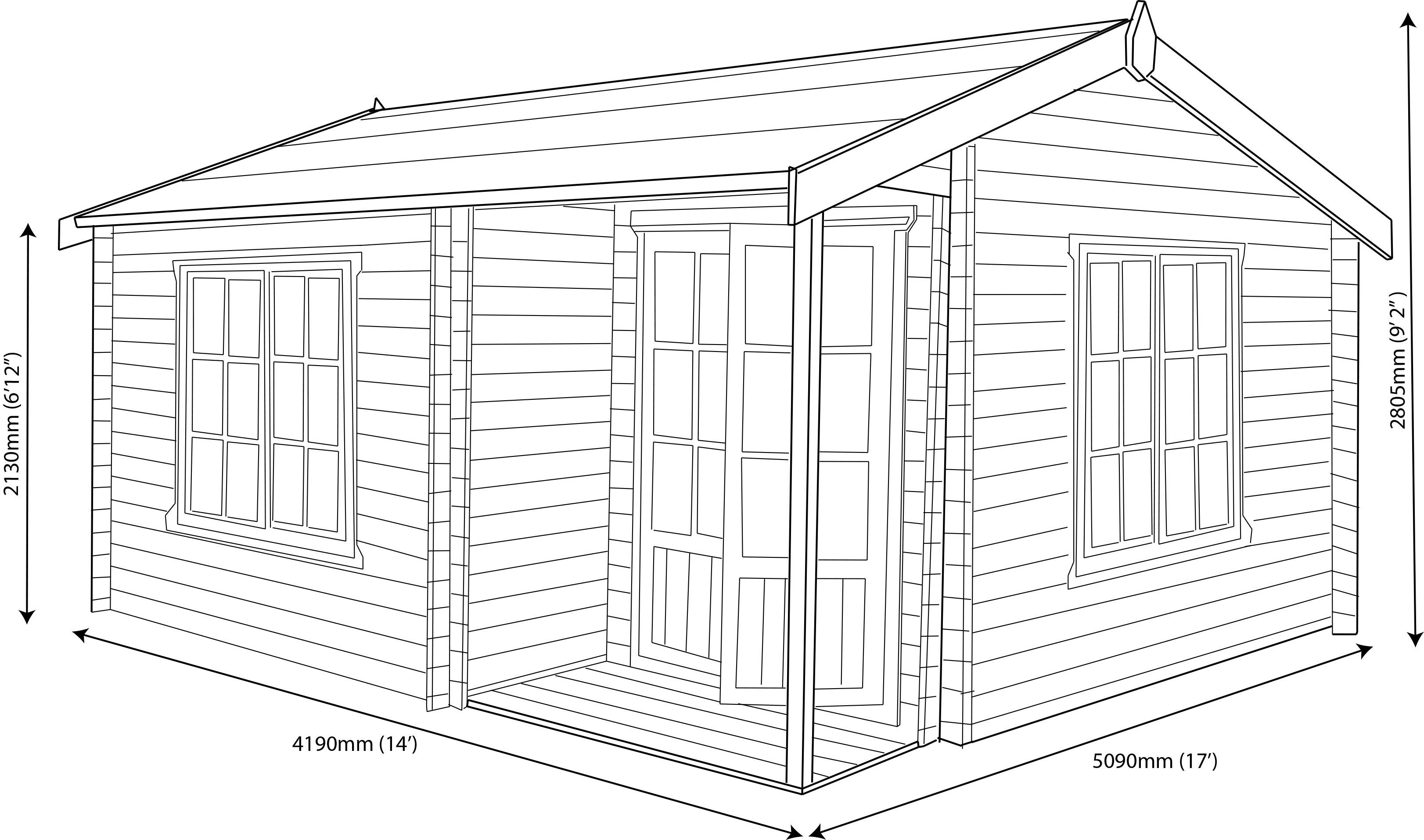 Shire Twyford 14x17 ft Toughened glass & 2 windows Apex Wooden Cabin