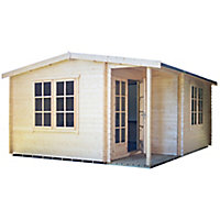 Shire Twyford 16x17 ft Toughened glass & 2 windows Apex Wooden Cabin with Felt tile roof