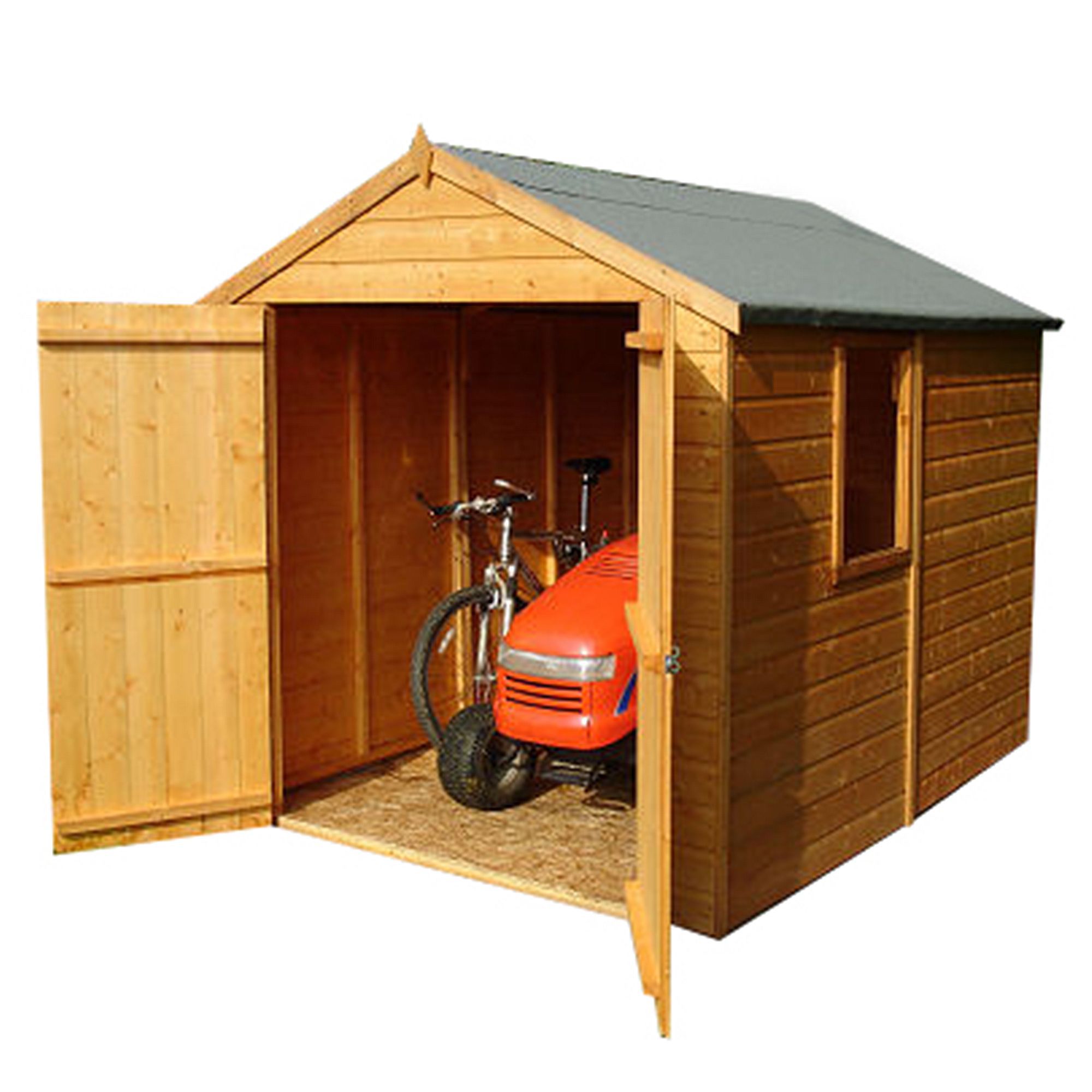 Shire Warwick 8x6 ft Apex Wooden 2 door Shed with floor & 1 window (Base included) - Assembly service included