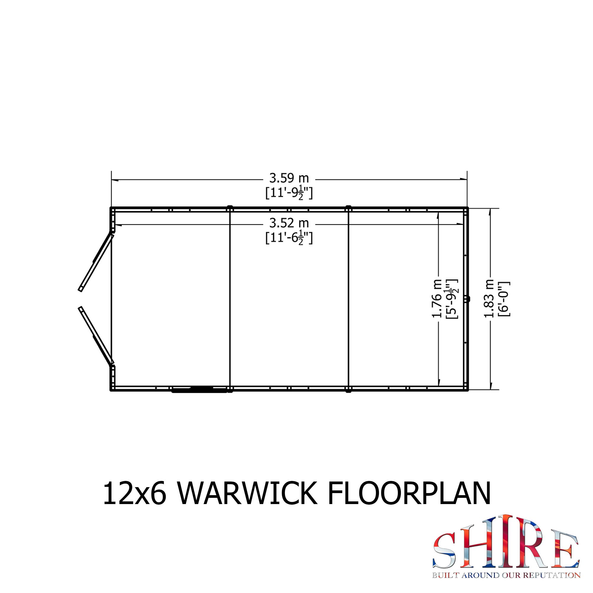 Shire Warwick Shiplap 12x6 ft Apex Wooden Dip treated 2 door Shed with floor - Assembly service included