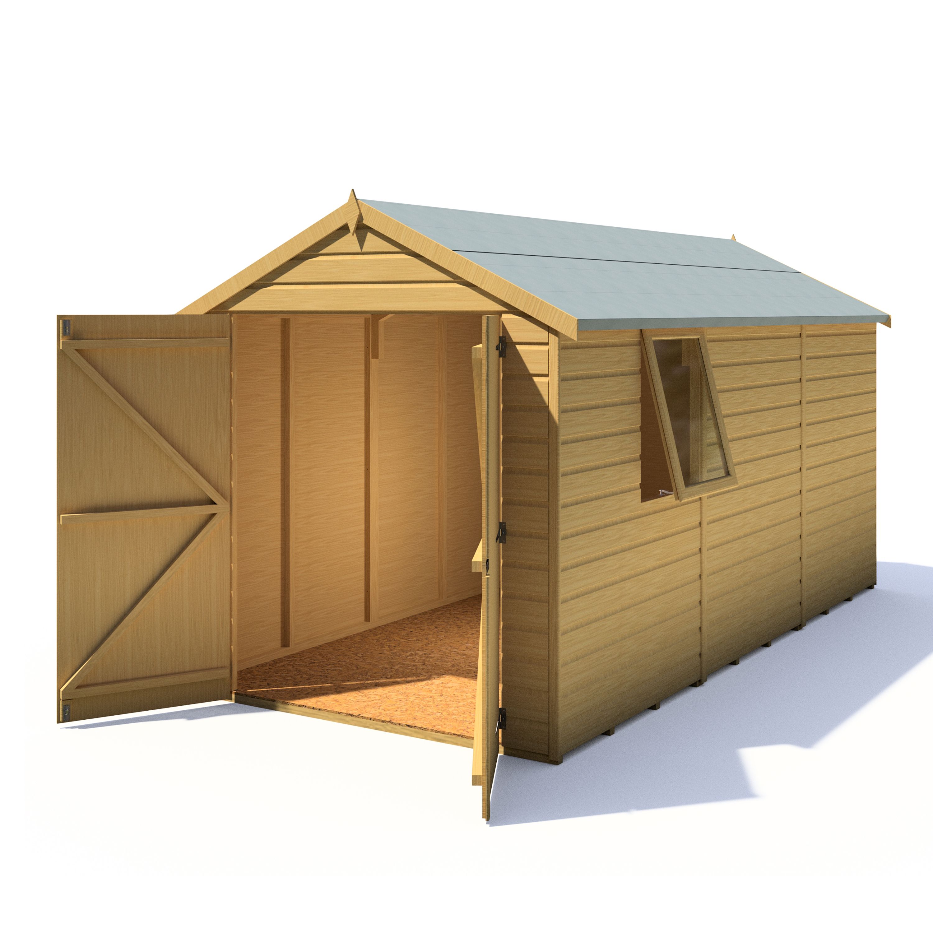 Shire Warwick Shiplap 12x6 ft Apex Wooden Dip treated 2 door Shed with floor - Assembly service included