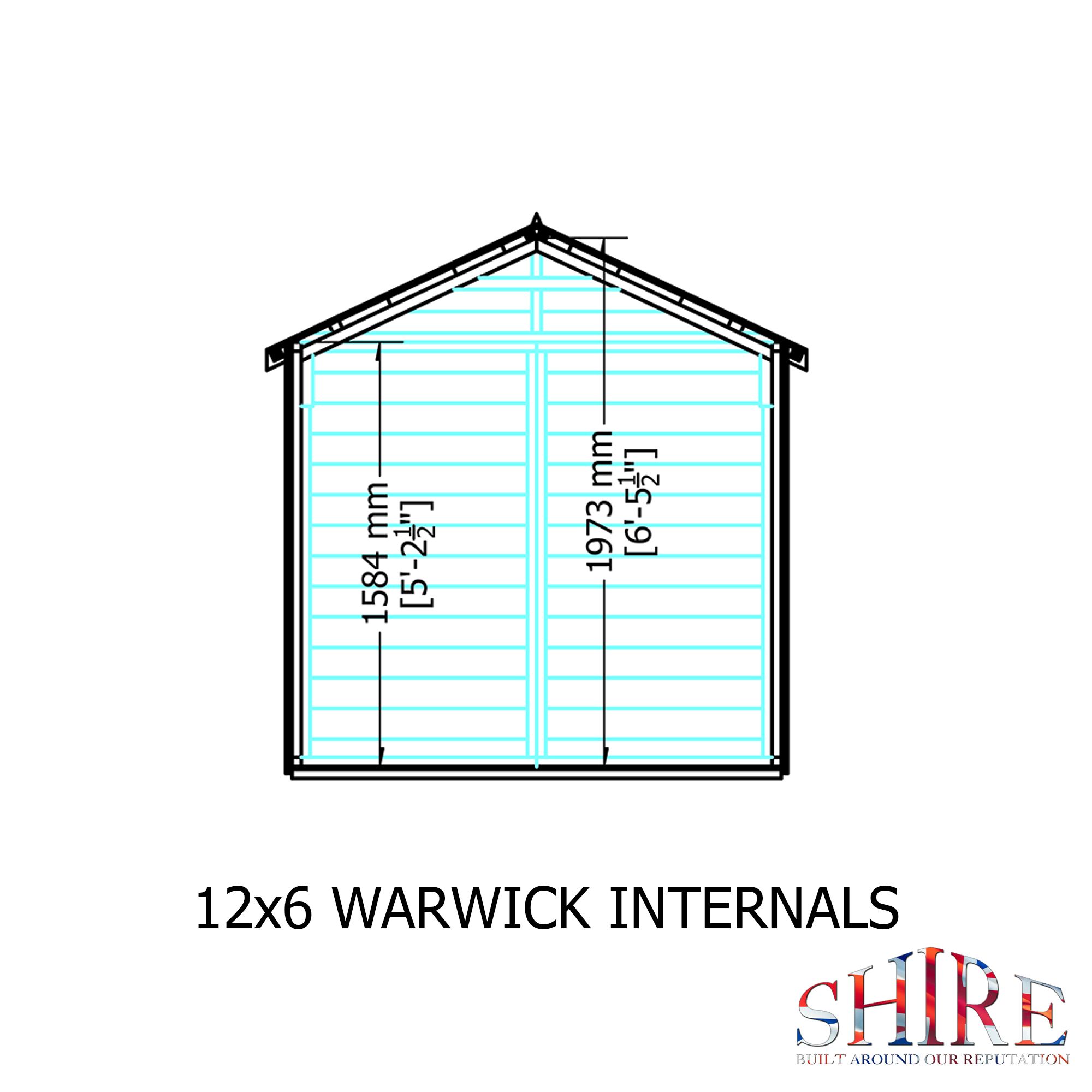 Shire Warwick Shiplap 12x6 ft Apex Wooden Dip treated 2 door Shed with floor - Assembly service included
