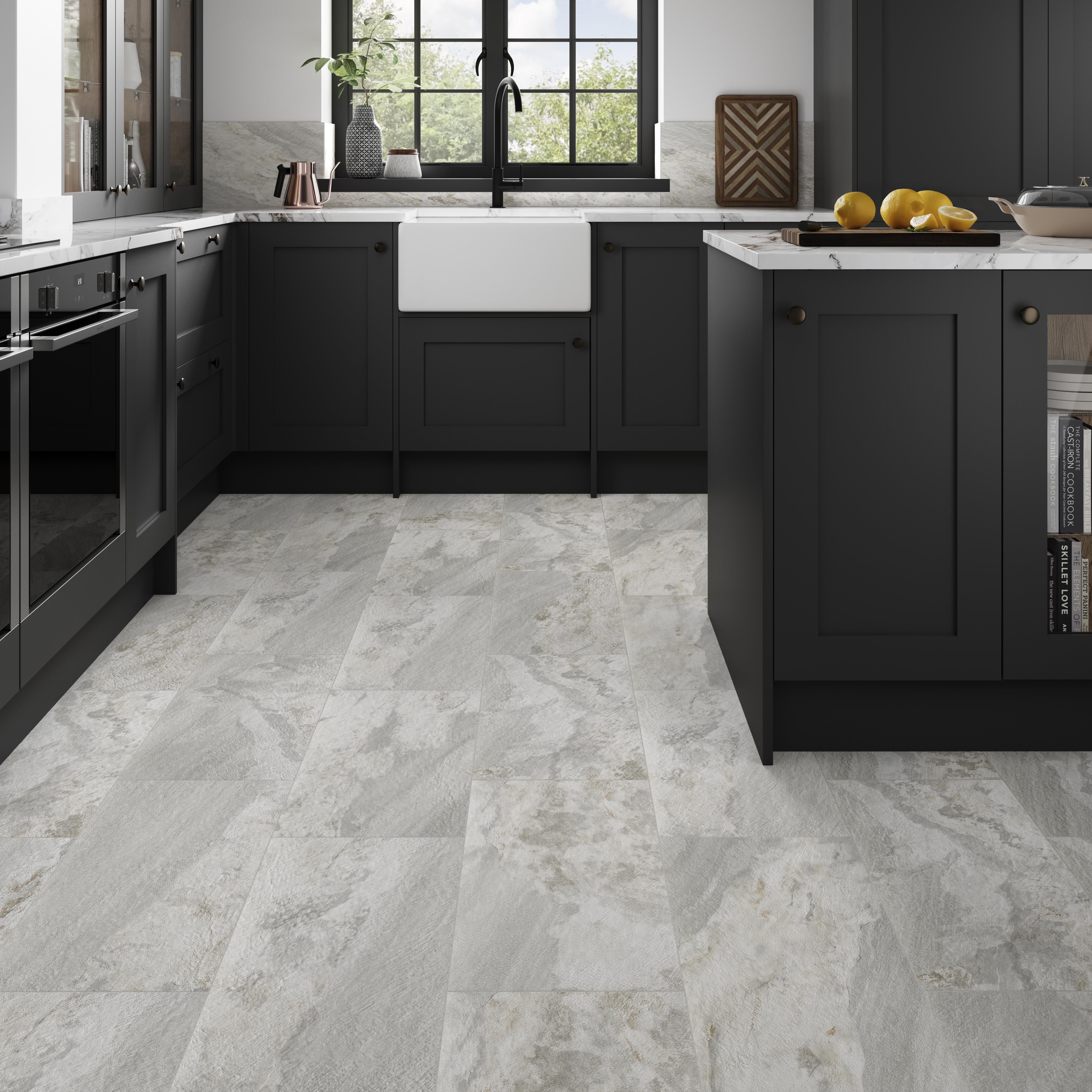 Sierra White Matt Stone effect Porcelain Indoor Wall & floor Tile, Pack of 7, (L)600mm (W)300mm