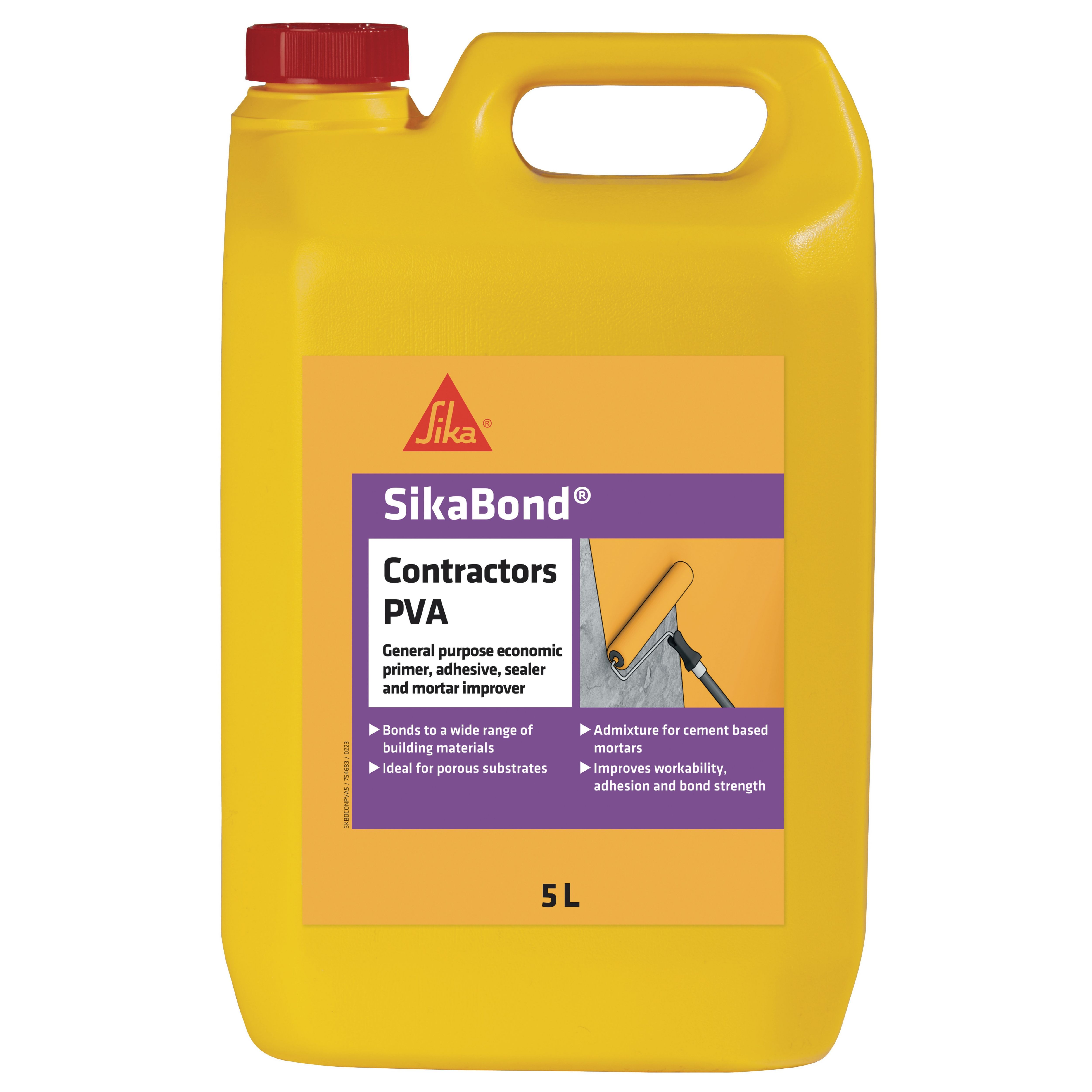 Image of Sika SikaBond Contractors White Multi-purpose PVA adhesive, primer & sealer 5L