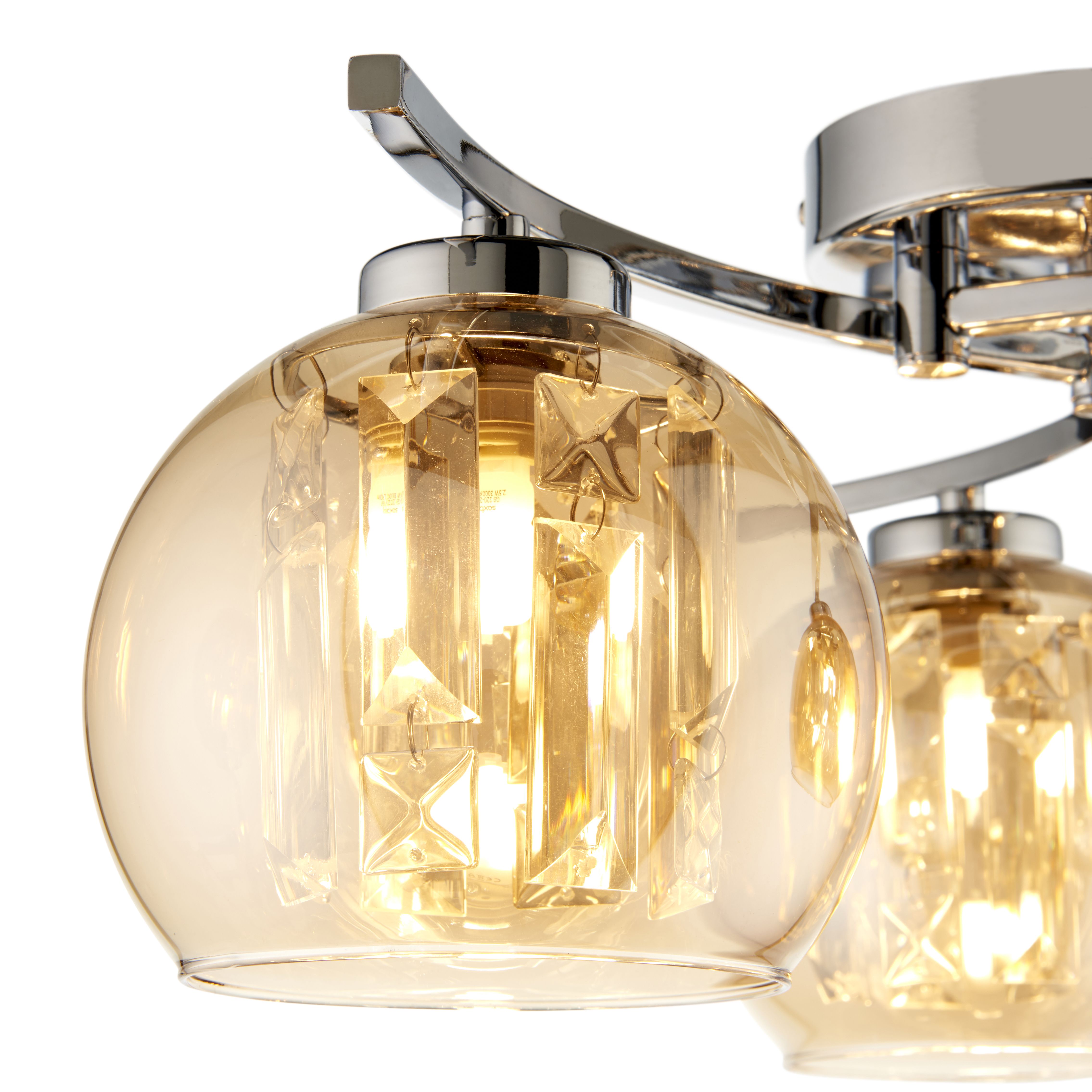 Silas Modern Glass & steel Chrome effect 3 Lamp Ceiling light