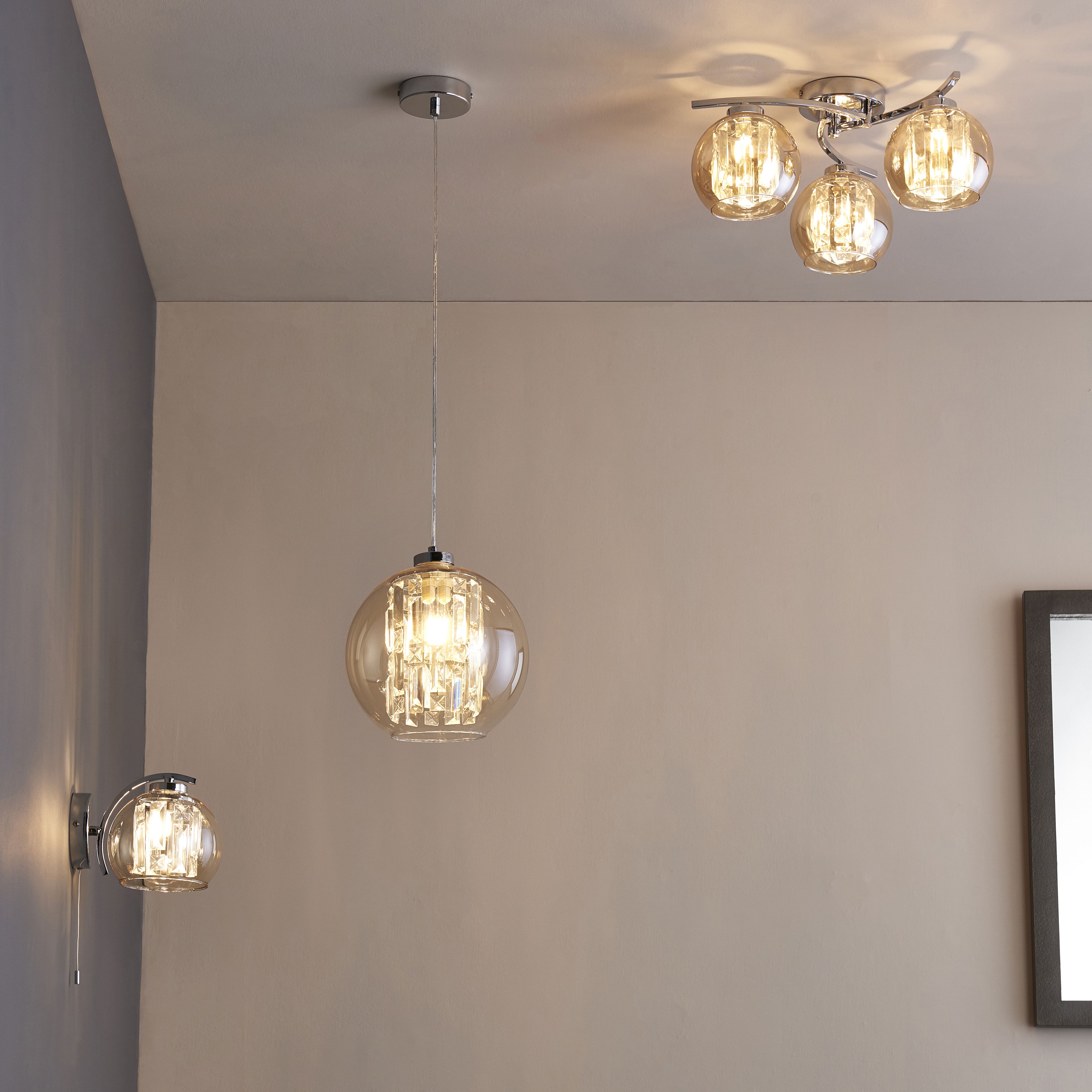 Silas Modern Glass & steel Chrome effect 3 Lamp Ceiling light