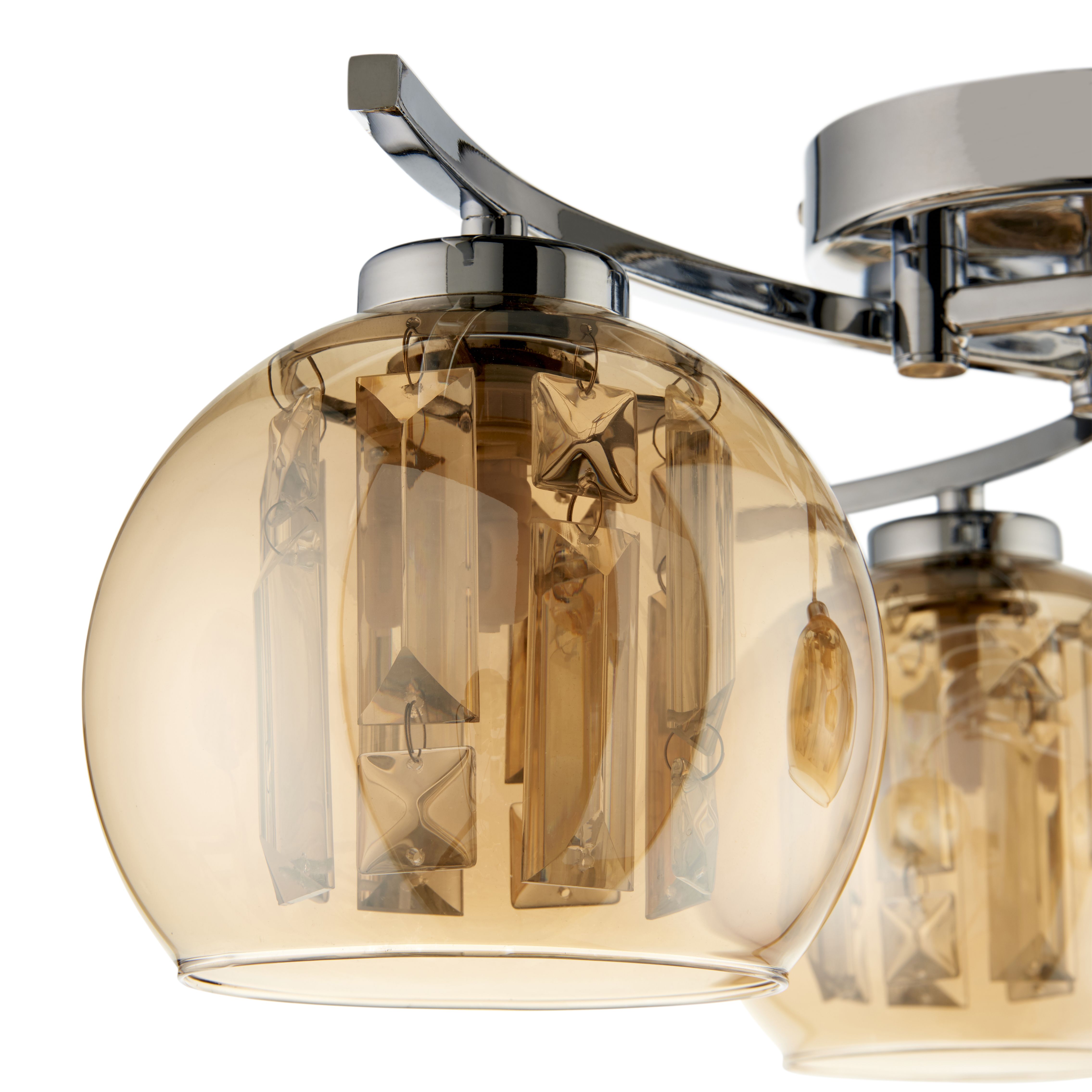 Silas Modern Glass & steel Chrome effect 3 Lamp Ceiling light