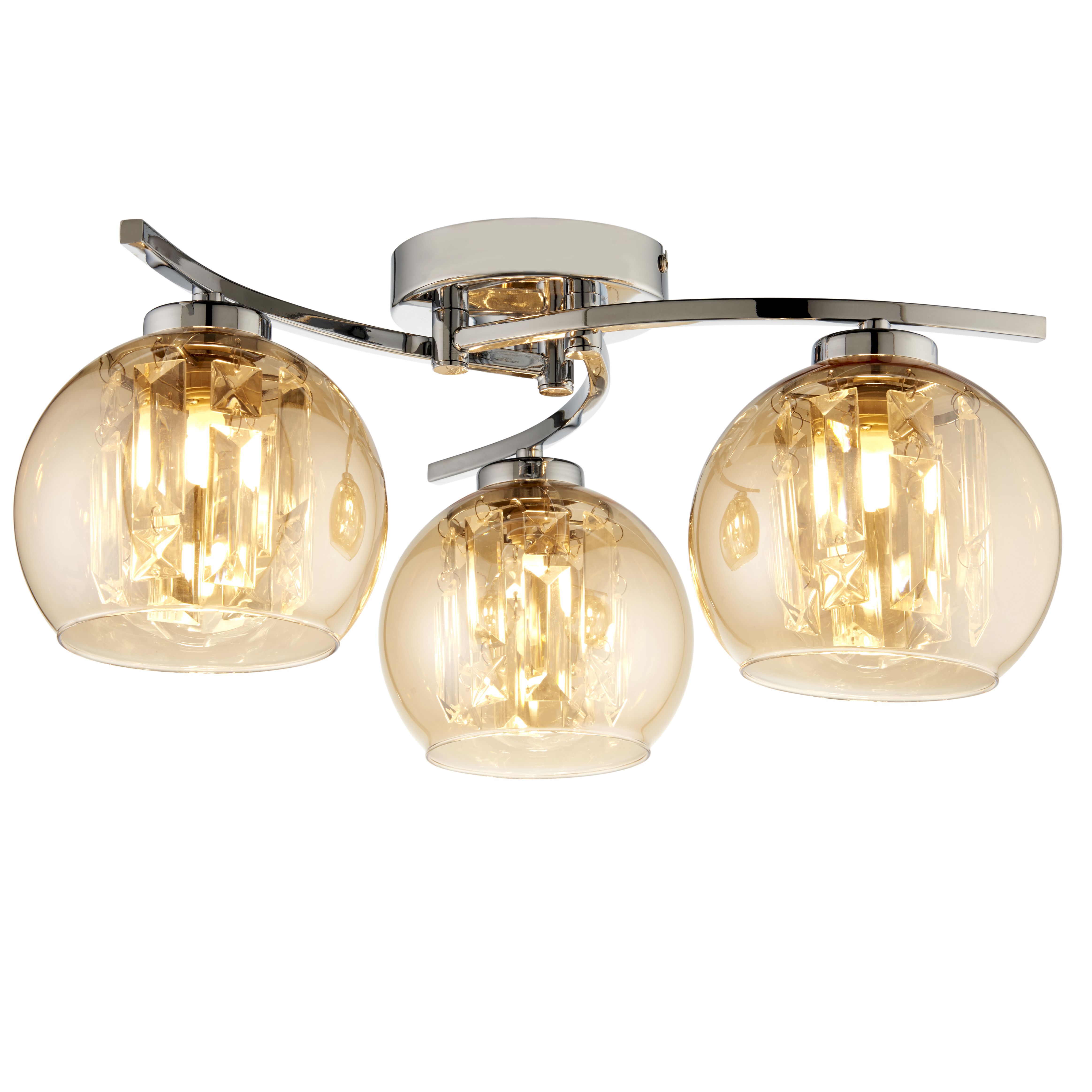 Silas Modern Glass & steel Chrome effect 3 Lamp Ceiling light