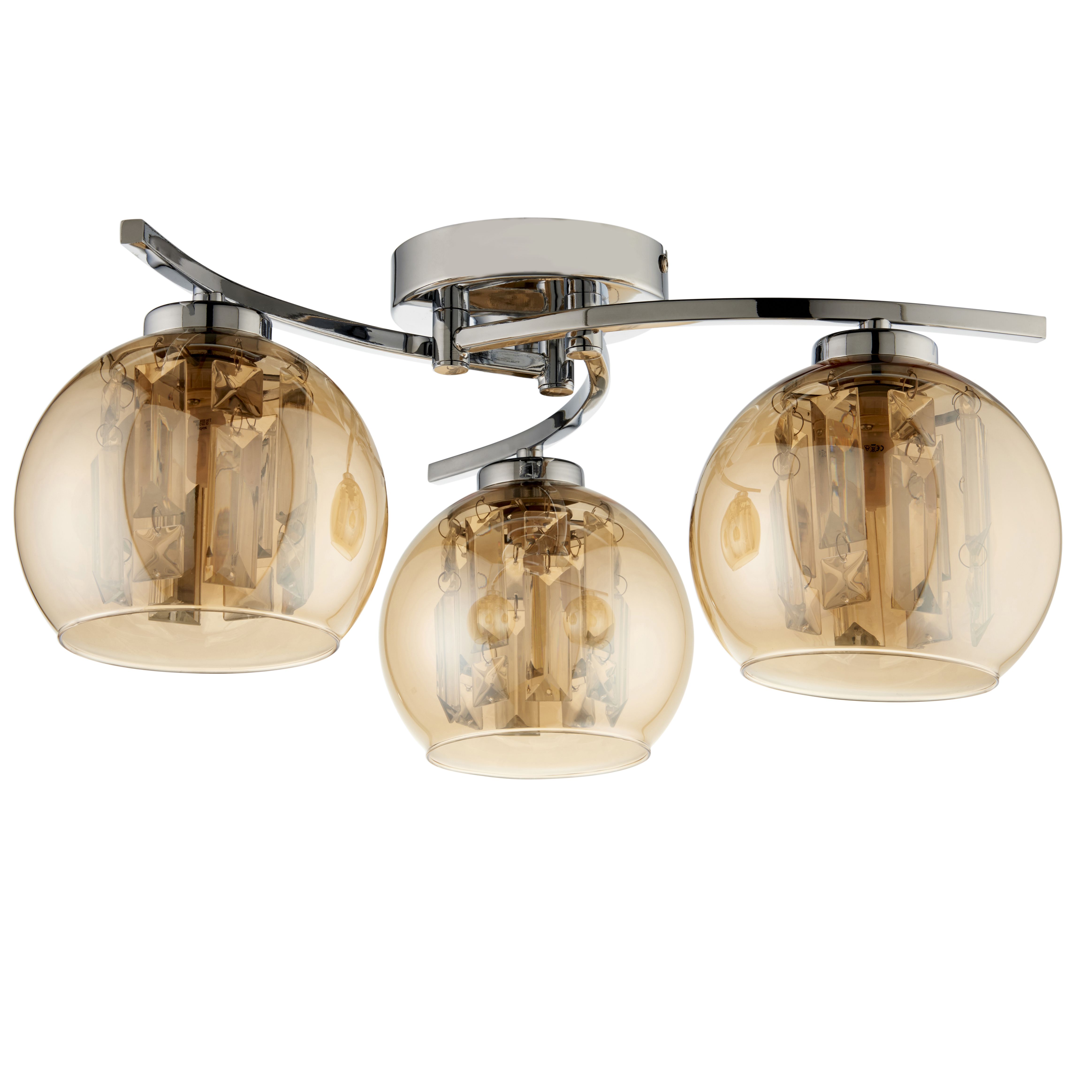 Silas Modern Glass & steel Chrome effect 3 Lamp Ceiling light