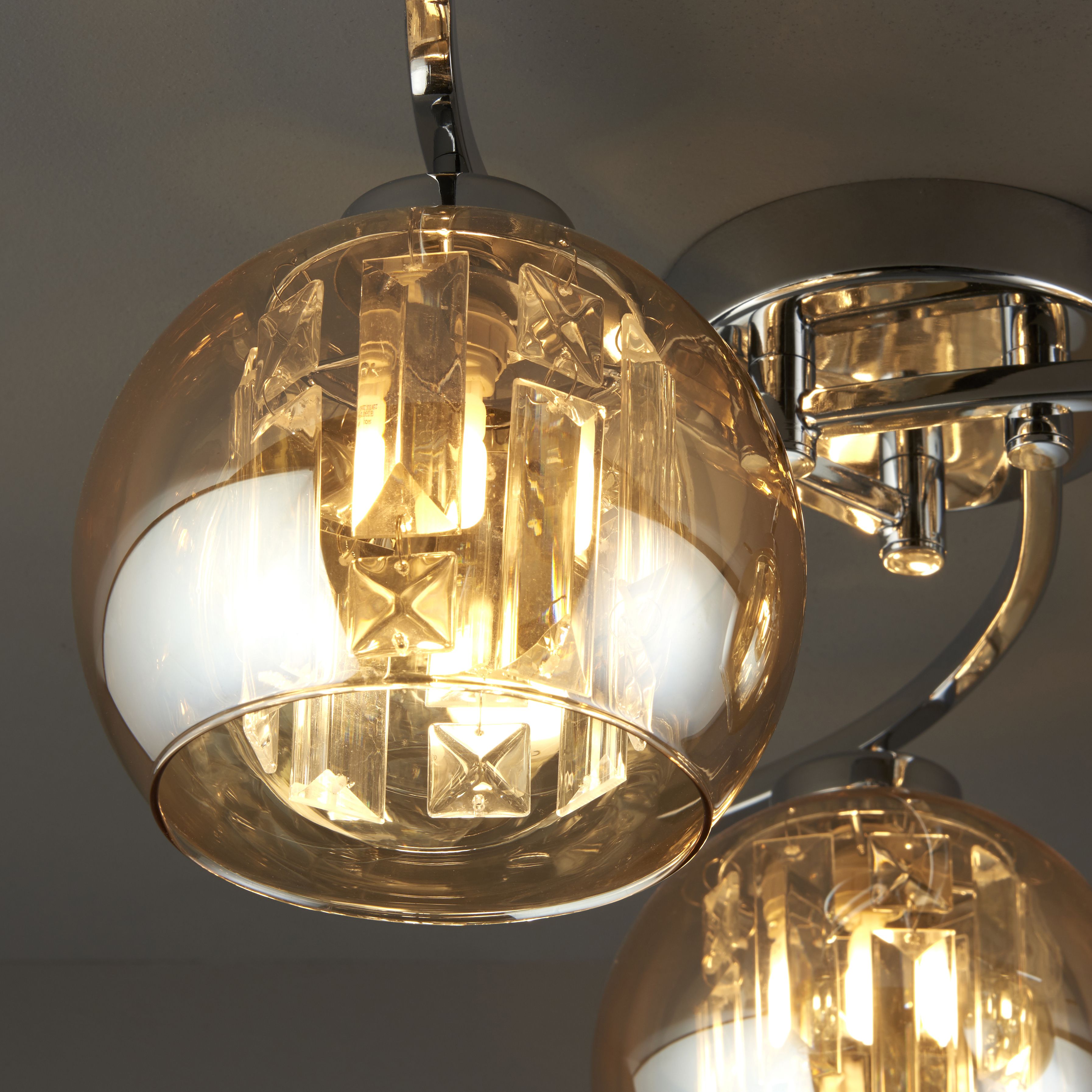 Silas Modern Glass & steel Chrome effect 3 Lamp Ceiling light
