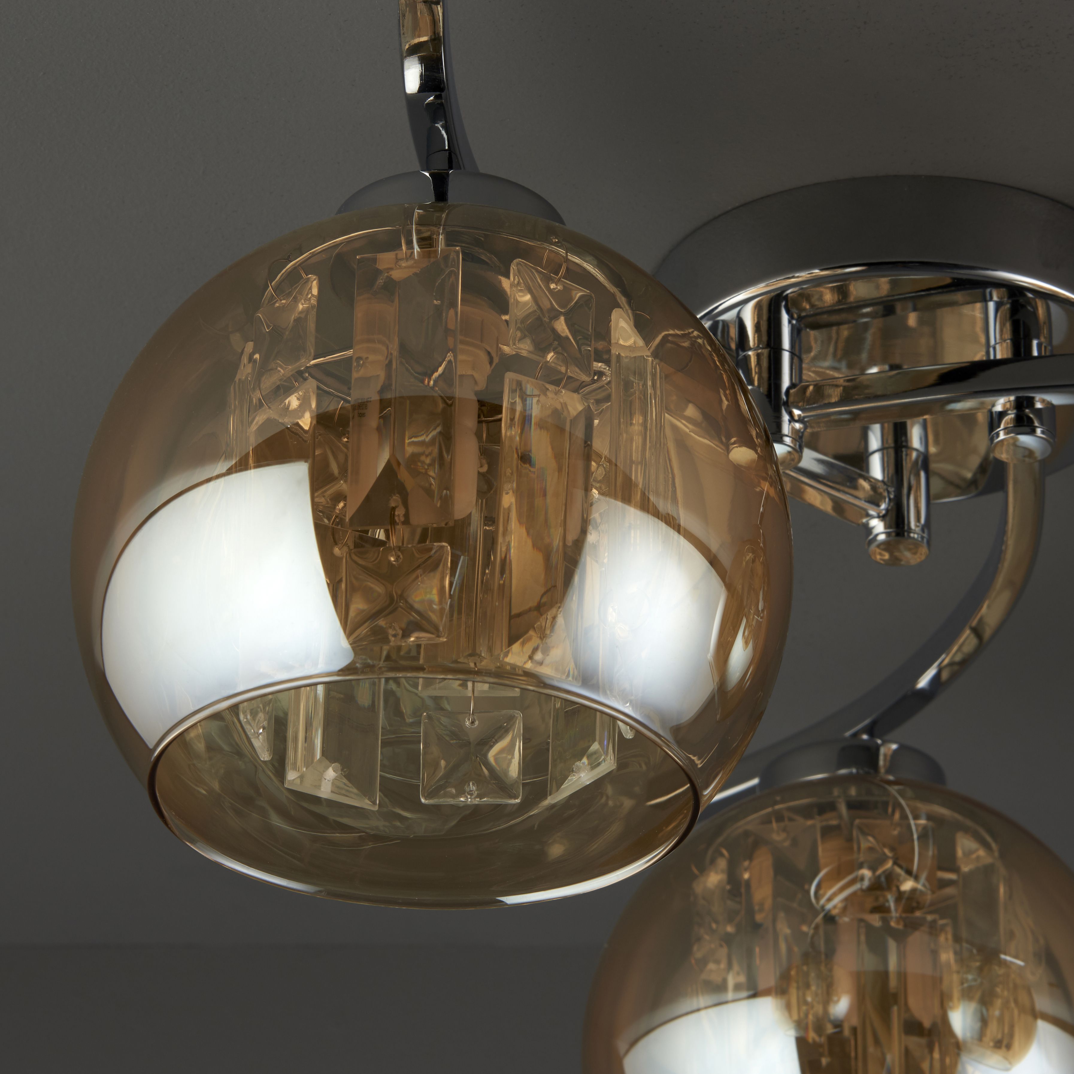 Silas Modern Glass & steel Chrome effect 3 Lamp Ceiling light