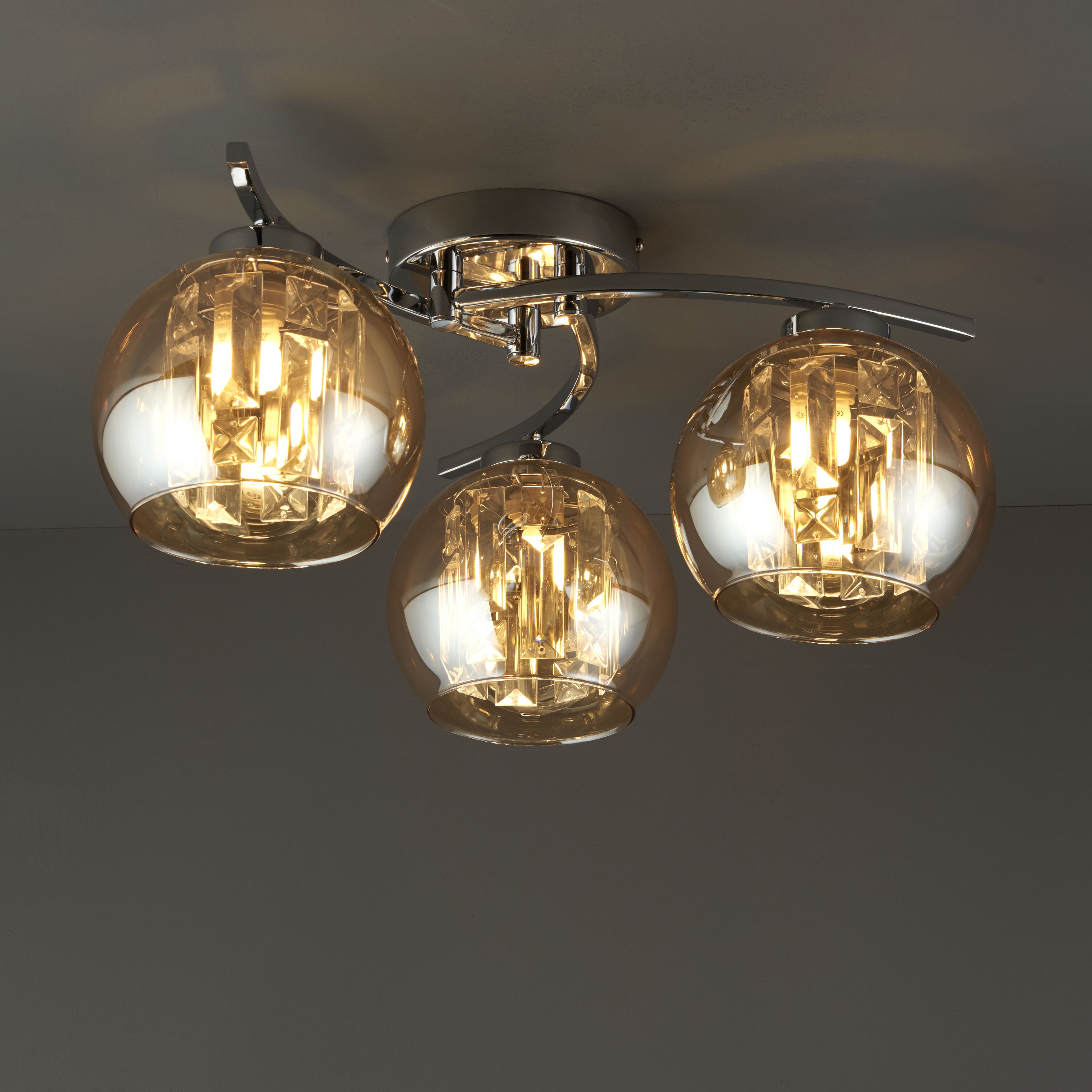 Silas Modern Glass & steel Chrome effect 3 Lamp Ceiling light