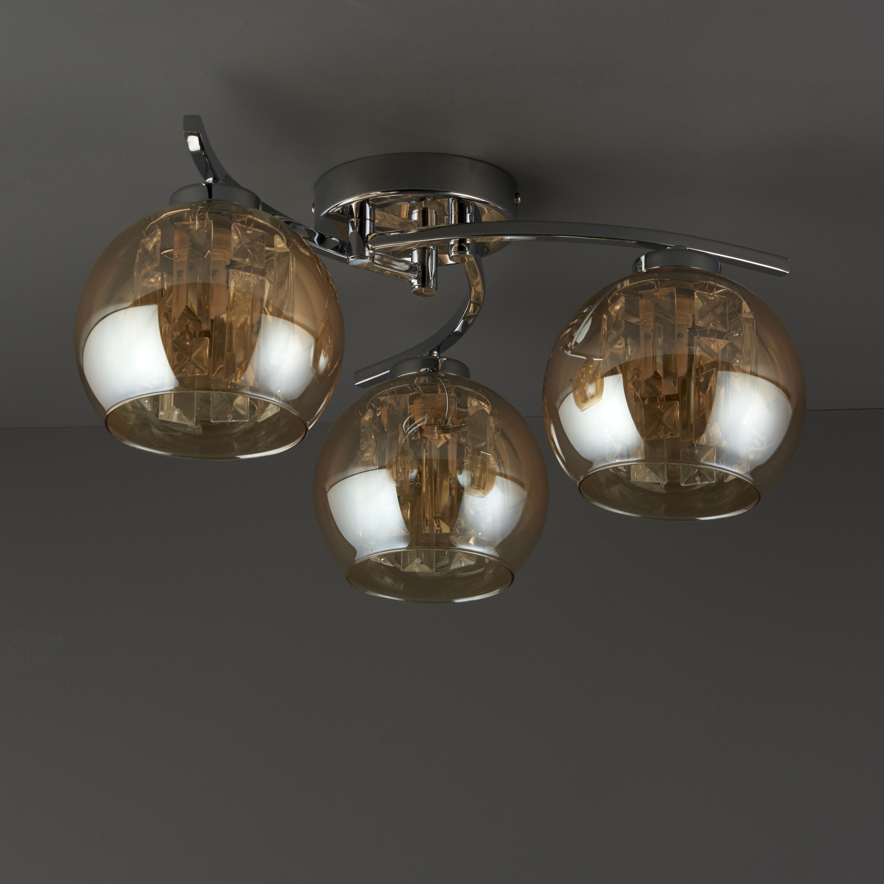 Silas Modern Glass & steel Chrome effect 3 Lamp Ceiling light