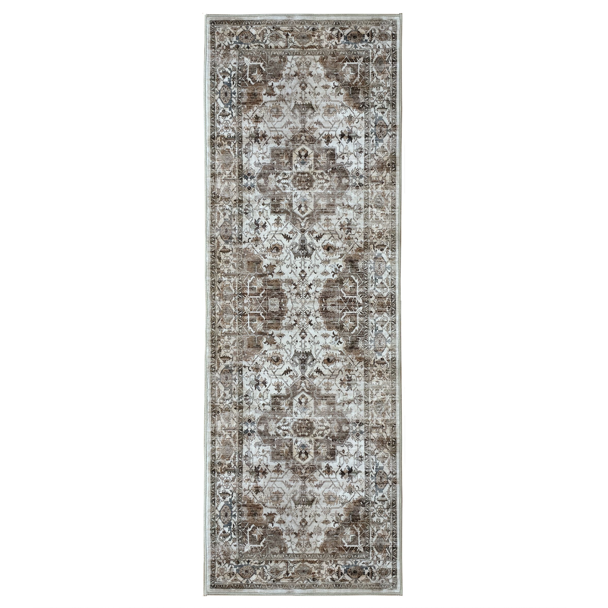 Silk Road Cream & Brown Keshan Medium Runner, (L)180cm x (W)60cm