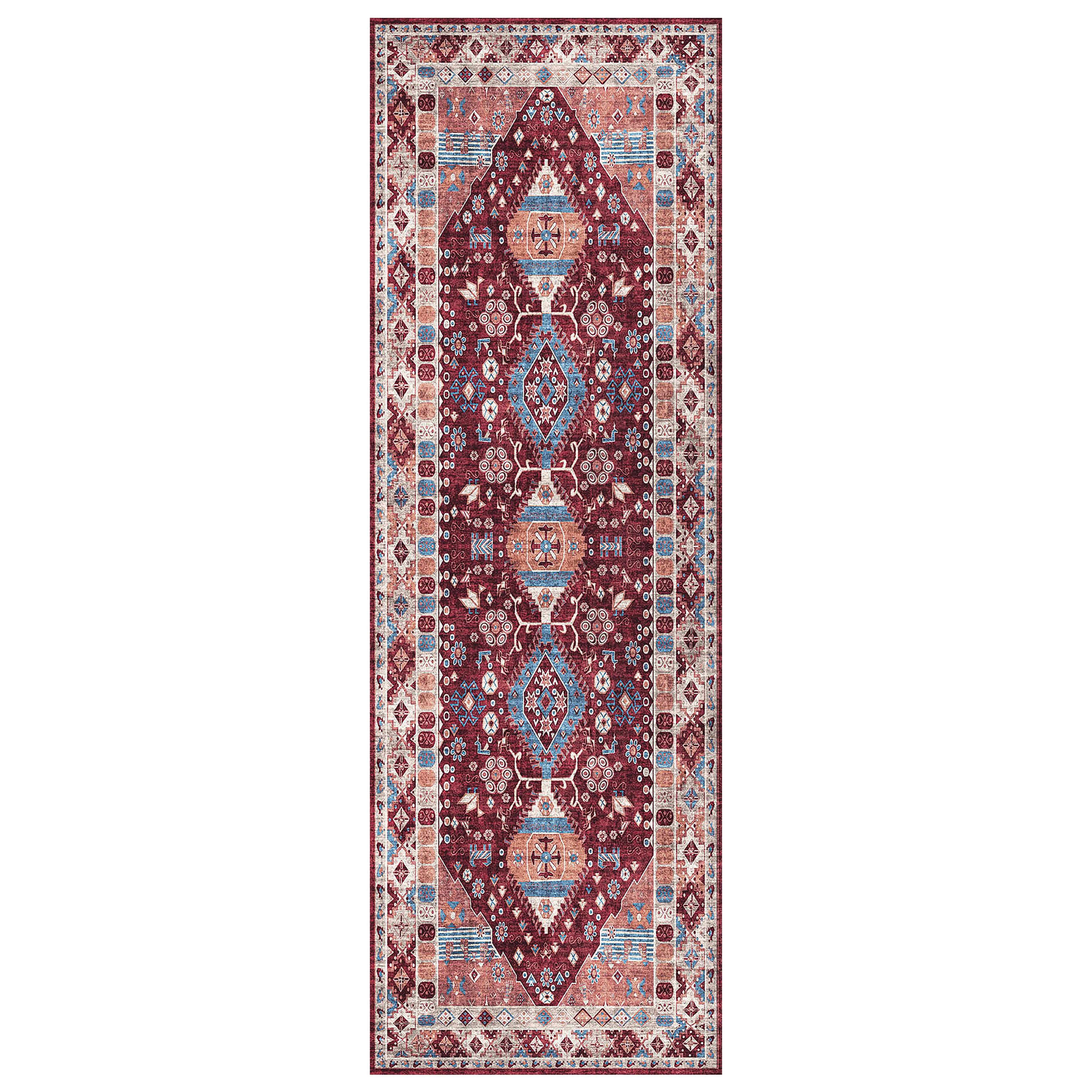 Silk Road Red Madar Medium Runner, (L)180cm x (W)60cm