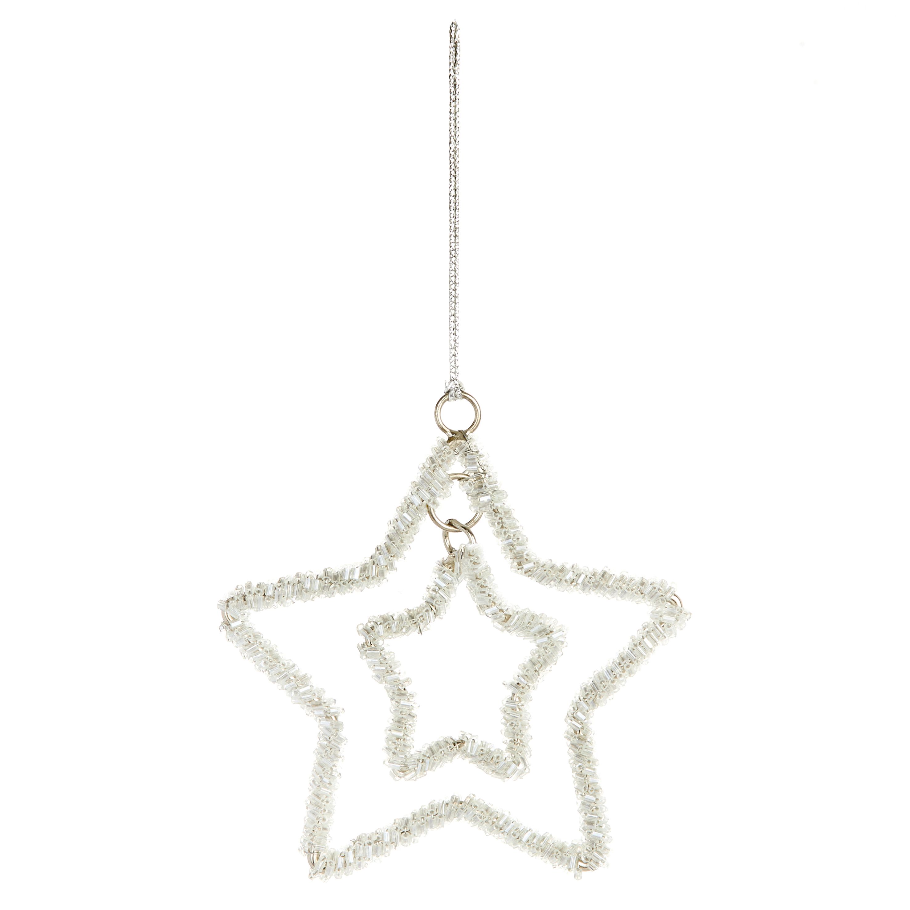 Silver effect Beaded Star Plastic Hanging decoration