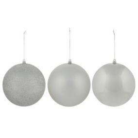 Silver effect Plastic Extra Large Bauble, Pack of 3
