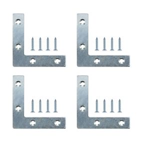 Silver effect Steel Corner plate (L)75mm (W)75mm, Pack of 4