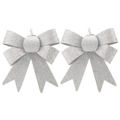 Silver Glitter effect Bow Decoration, Pack of 2
