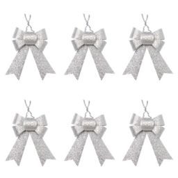 Silver Glitter effect Bow Decoration, Pack of 6