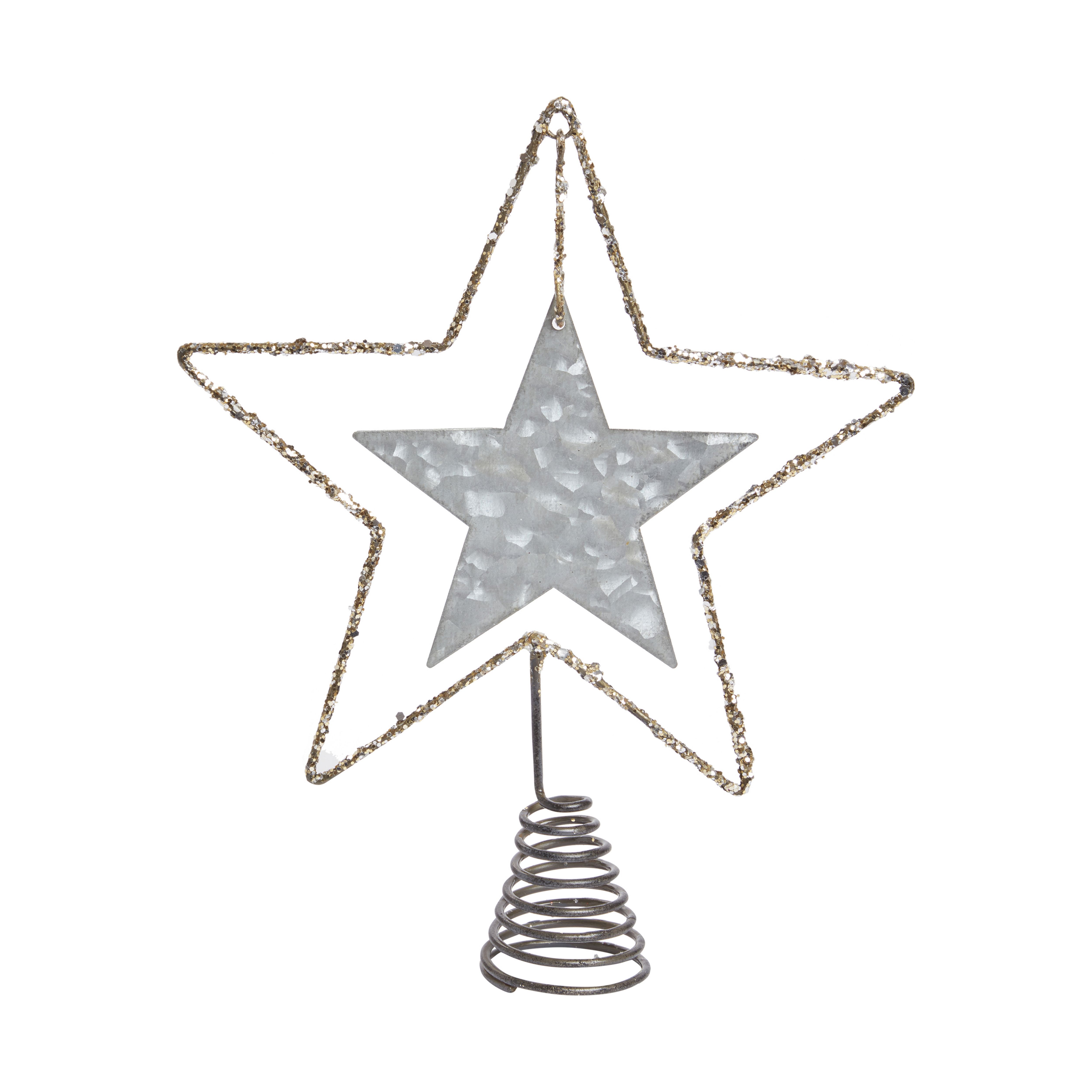 Silver Glitter effect Metal Star Tree topper
