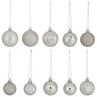 Silver Glitter effect Plastic Hanging decoration set, Set of 20