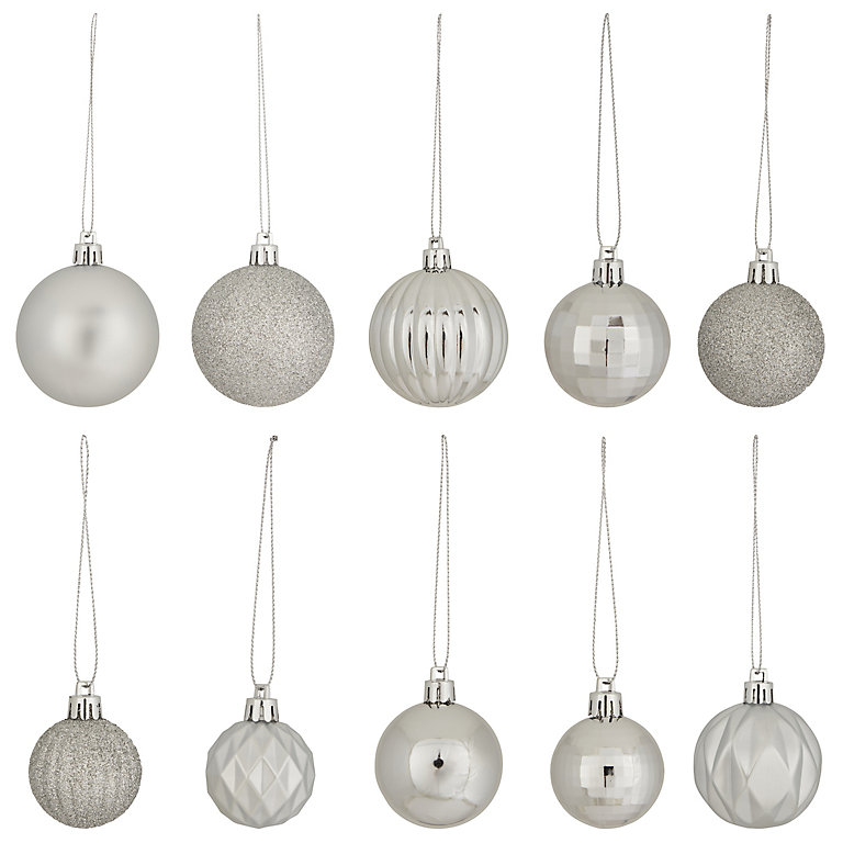 Silver Glitter effect Plastic Hanging decoration set, Set of 20 | DIY ...