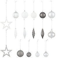 Silver glitter effect Plastic Tonal Hanging decoration set, Set of 40