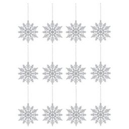 Silver Glitter effect Snowflake Decoration, Set of 12