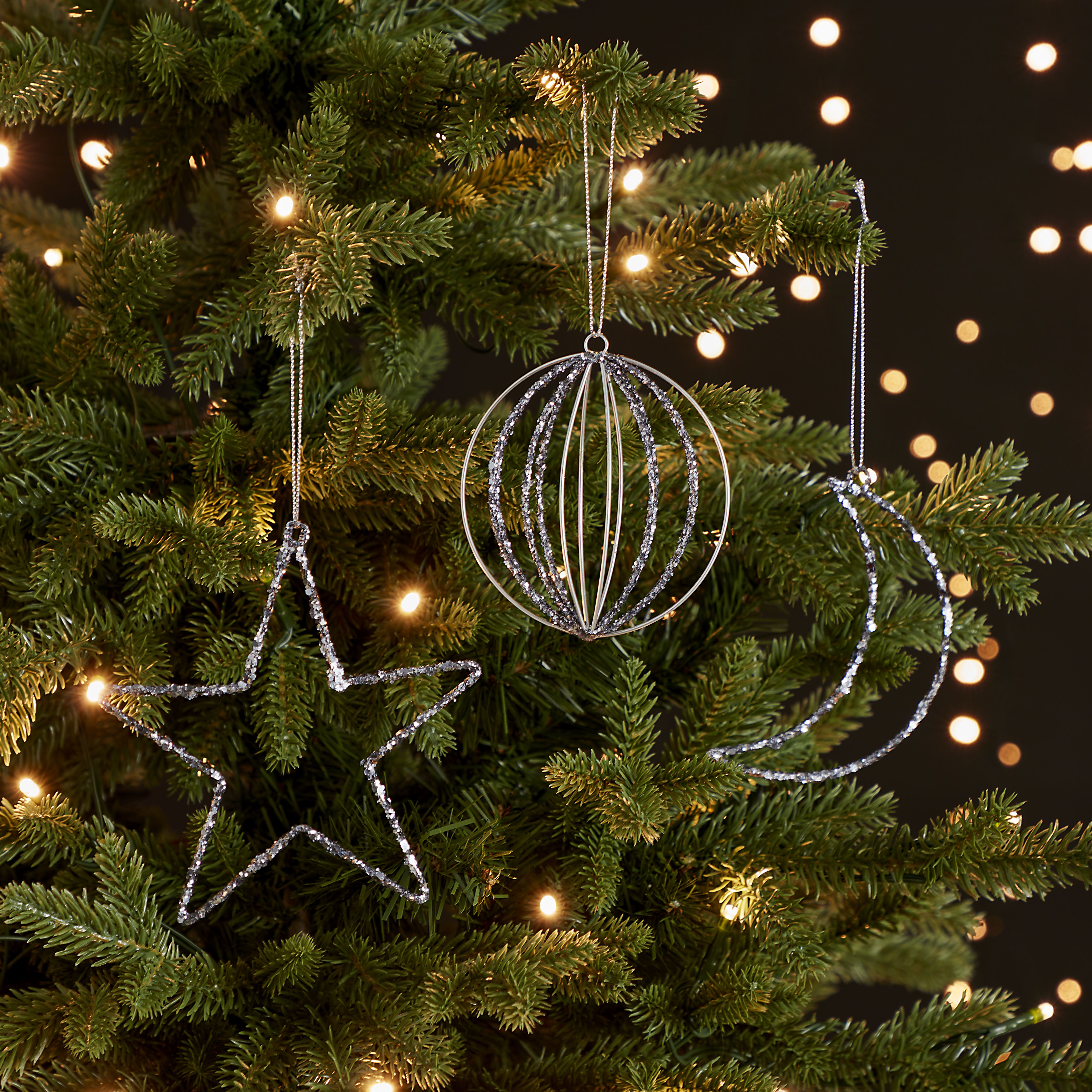 Silver Glitter effect Wire Star Hanging ornament