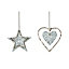 Silver Metallic & glitter effect Star & heart Decoration, Set of 2