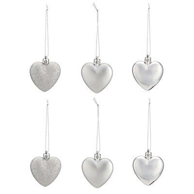 Silver Pearlescent effect Plastic Heart Decoration, Pack of 6