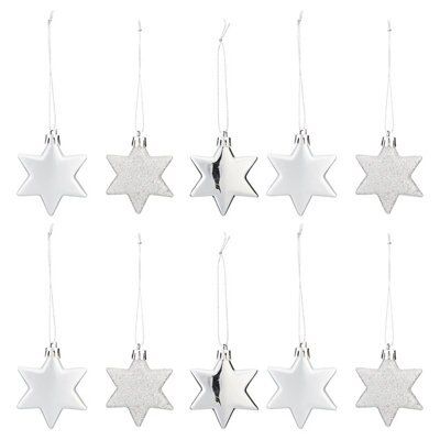 Silver Pearlescent effect Plastic Star Decoration, Pack of 10