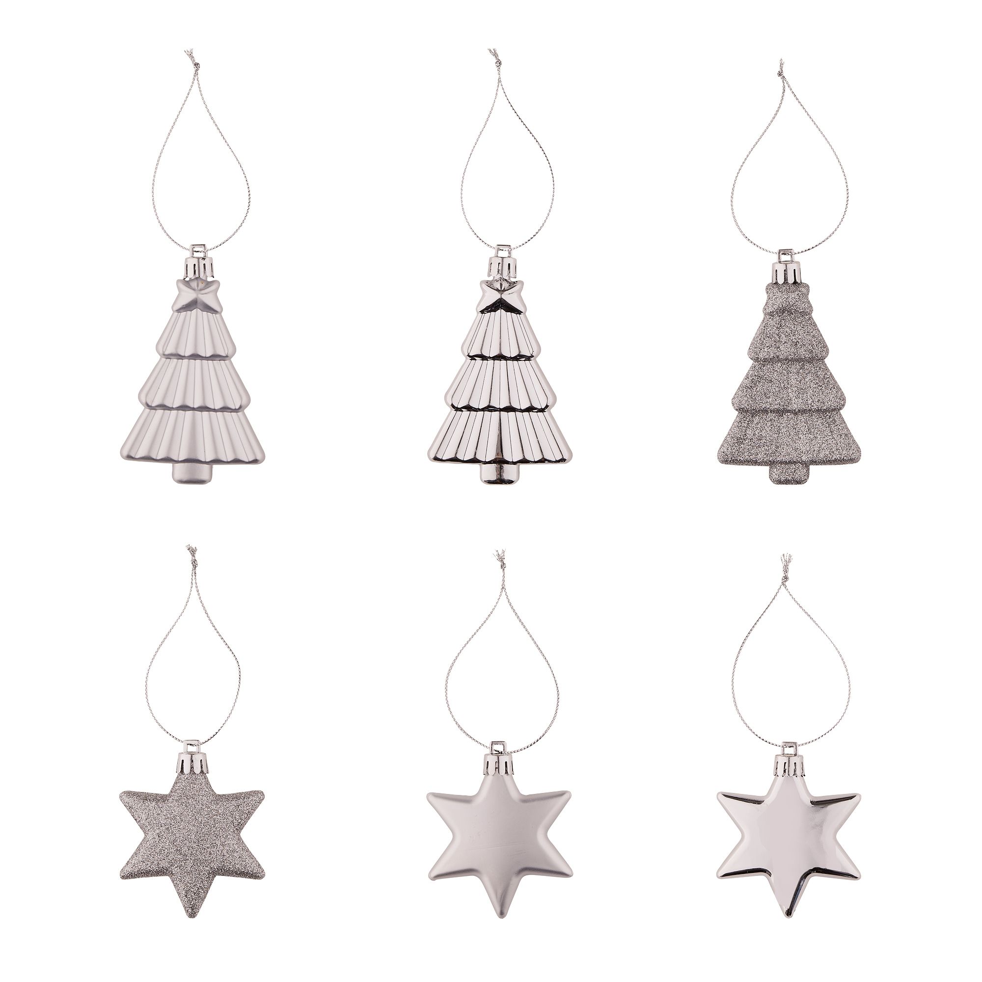 Silver Plastic Star & tree Hanging decoration set, Set of 12 | DIY at B&Q