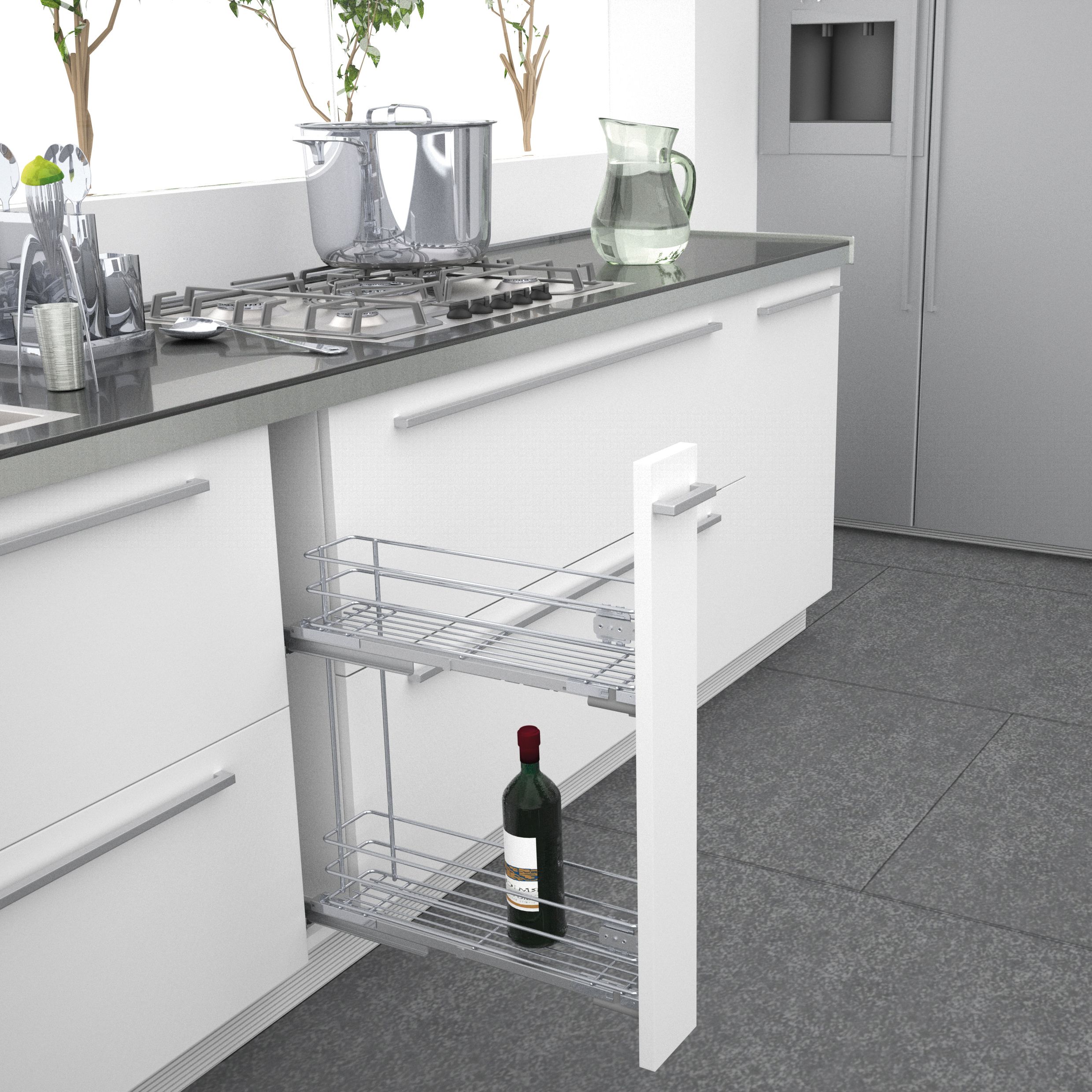 Silver Soft-close LH & RH 15cm Pull-out storage For 150mm cabinet
