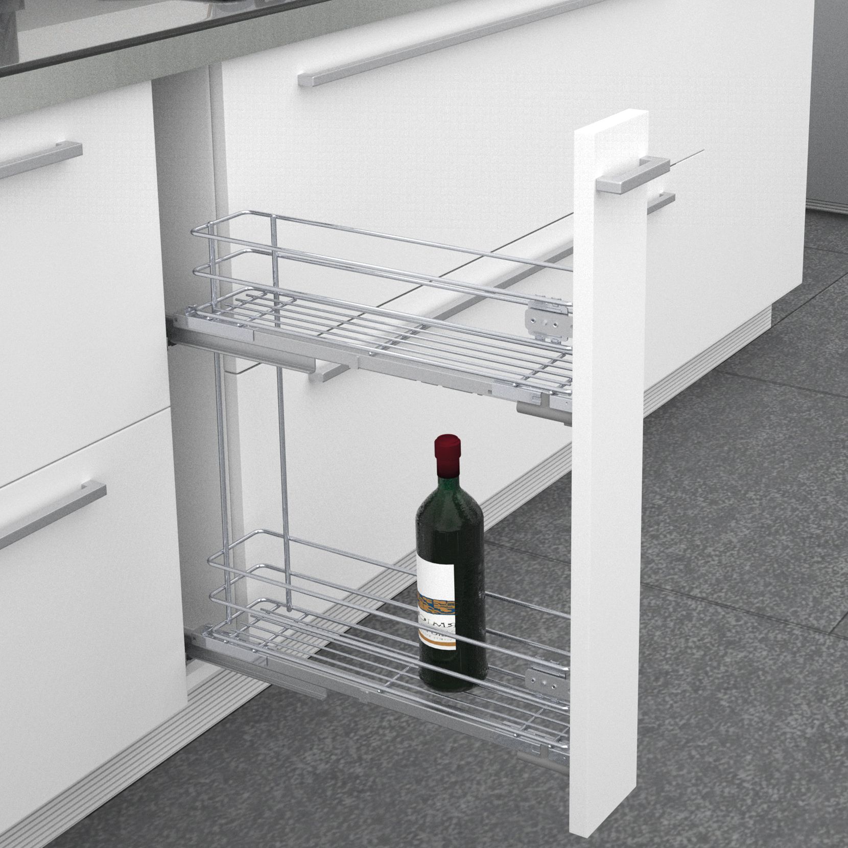 Silver Soft-close LH & RH 15cm Pull-out storage For 150mm cabinet