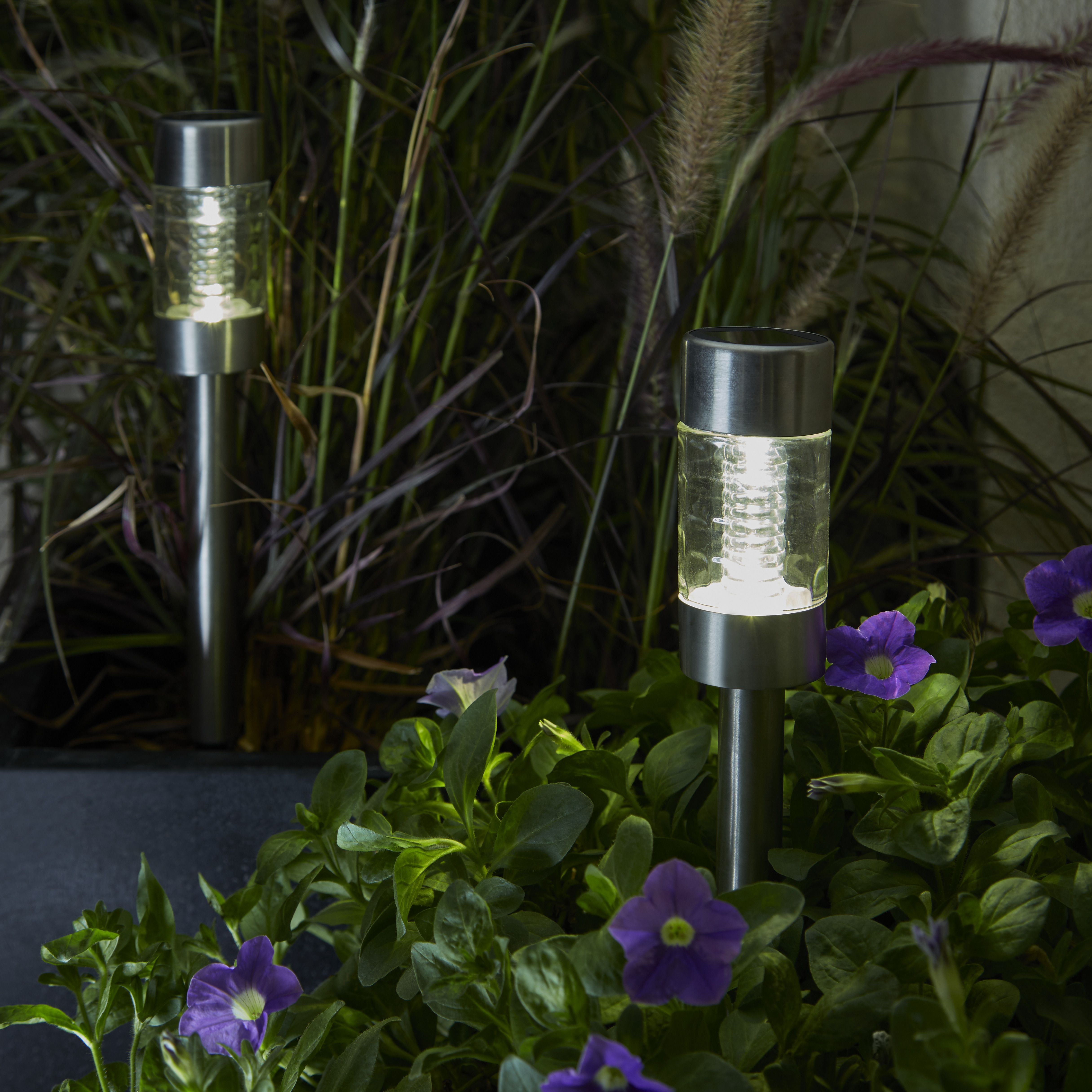 Silver Stainless steel effect Solar-powered Integrated LED Outdoor Stake light