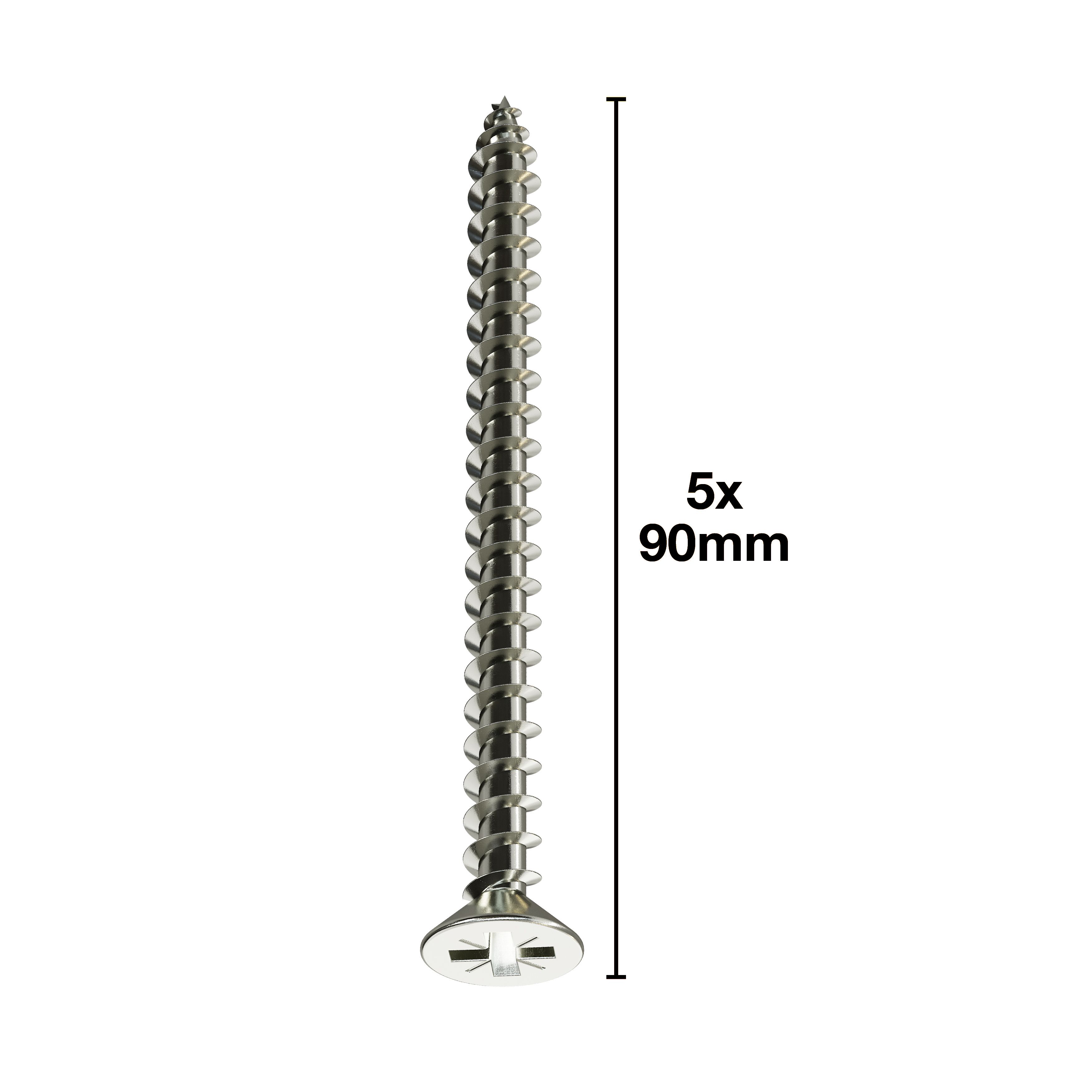 Silverscrew Double-countersunk Zinc-plated Carbon steel Screw (Dia)5mm (L)90mm, Pack of 100