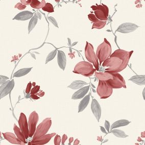 Silwood Magnolia Red Smooth Wallpaper Sample
